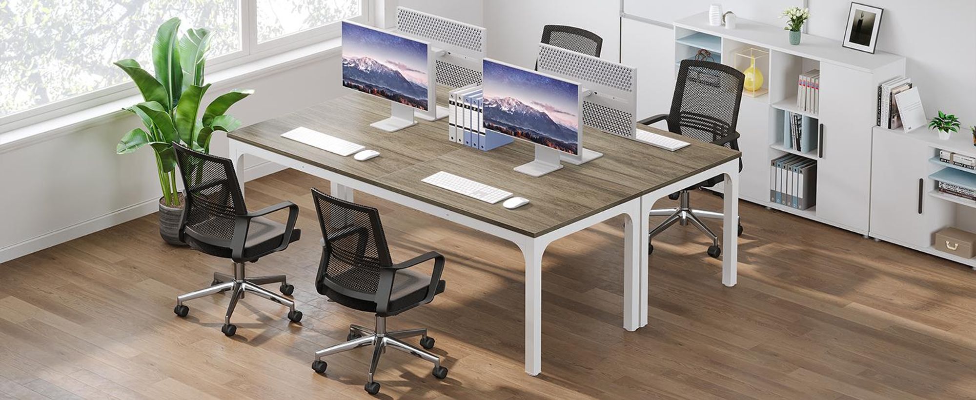 Tribesigns Schreibtisch Computertisch 200x70x 5 cm Doppelter langer Schreibtisch,PC Tisch Bürotisch Arbeitstisch Esstisch Büro-Möbel, Eiche