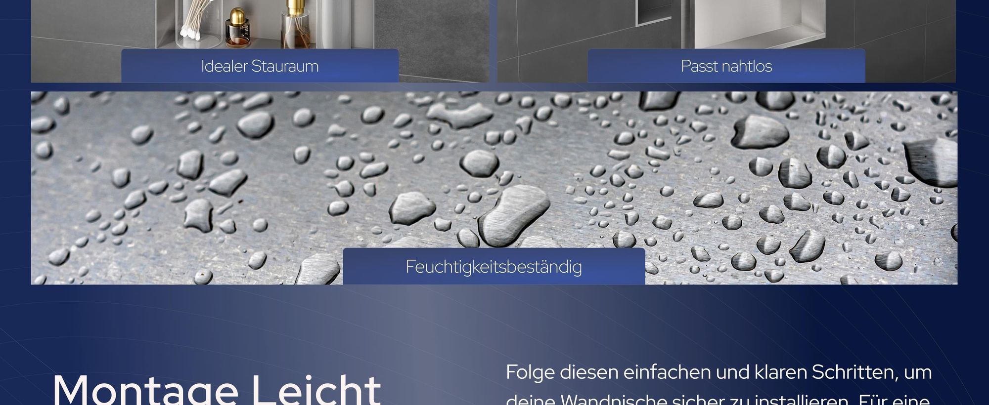VILSTEIN | Duschnische 30x60 cm | Unterputz | Wandnische Edelstahl | Randloses Duschregal