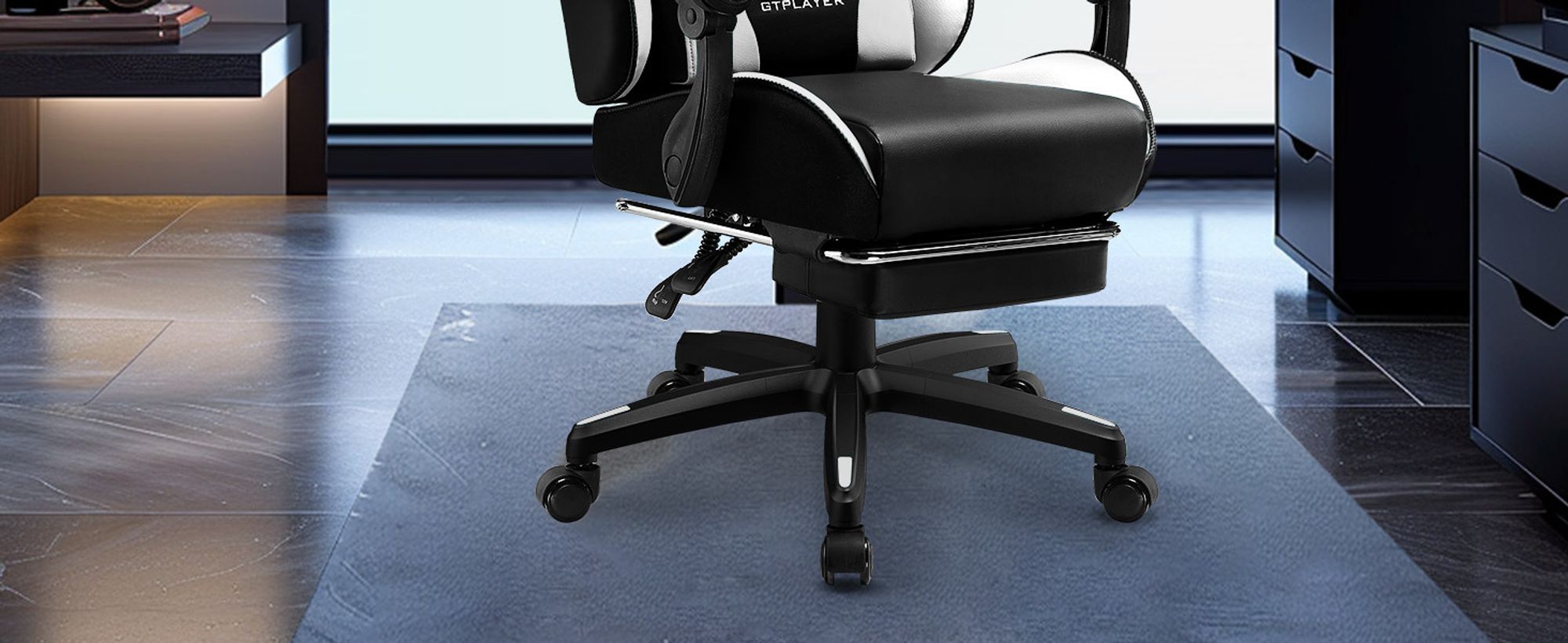 GTPLAYER Gaming Stuhl, Gaming Chair, Ergonomischer Höhenverstellbarer Bürostuhl, Zweckmäßig für Winter und Sommer, mit Doppelrückenlehne mit Fußstütz