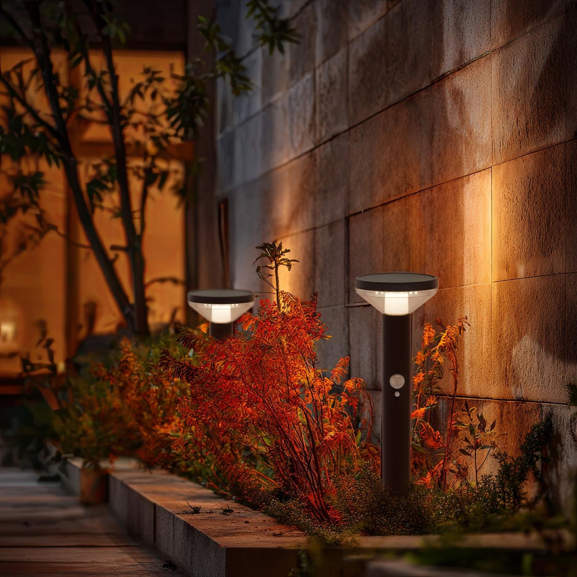 Solarleuchte Gartenleuchte Außenleuchte mit Bewegungssensor u. Dämmerungssensor schwarz Erdspieß  Neutralweiß 4000K  SMD-LED  220Lumen