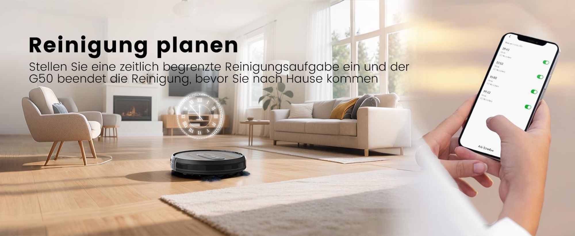 AIRROBO G50 Staubsauger Roboter, 4000 Pa Saugkraft, APP Steuerung, 120 Min Laufzeit, Große Staubbox 600ML, Saugroboter optimiert für Teppich Tierhaare