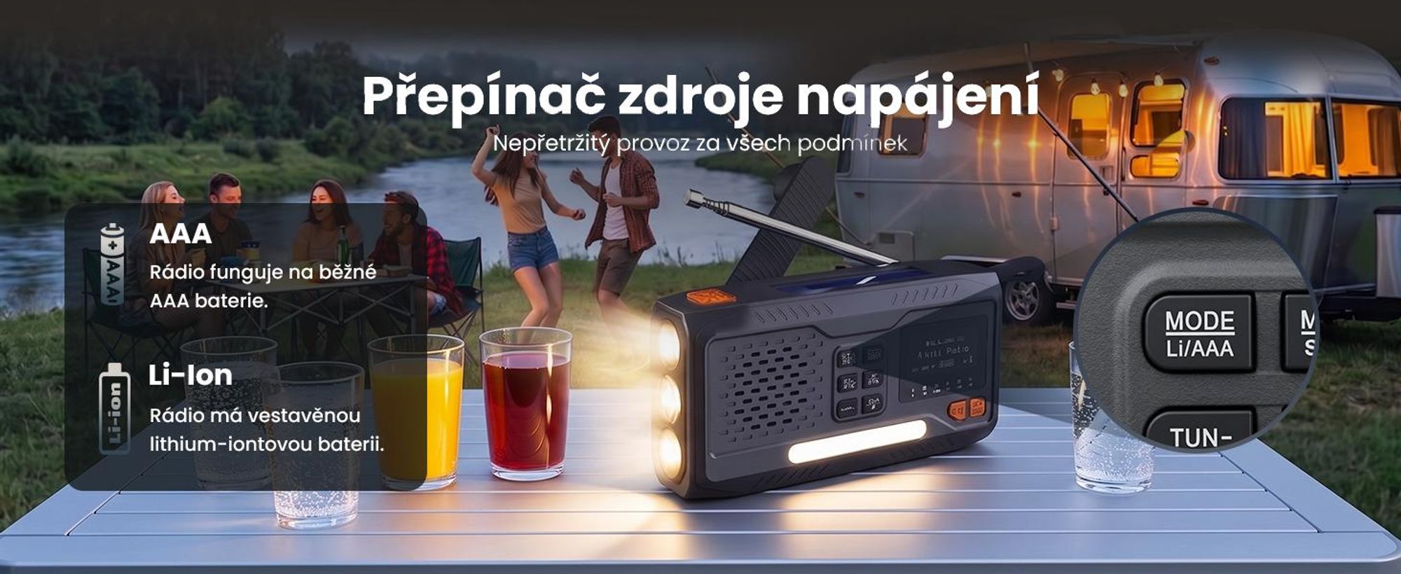 Přenosné rádio Extralink s digitálním rádiem DAB/FM, solární nabídkou, dynamo, baterií 4500 mAh, Bluetooth a funkcí SOS