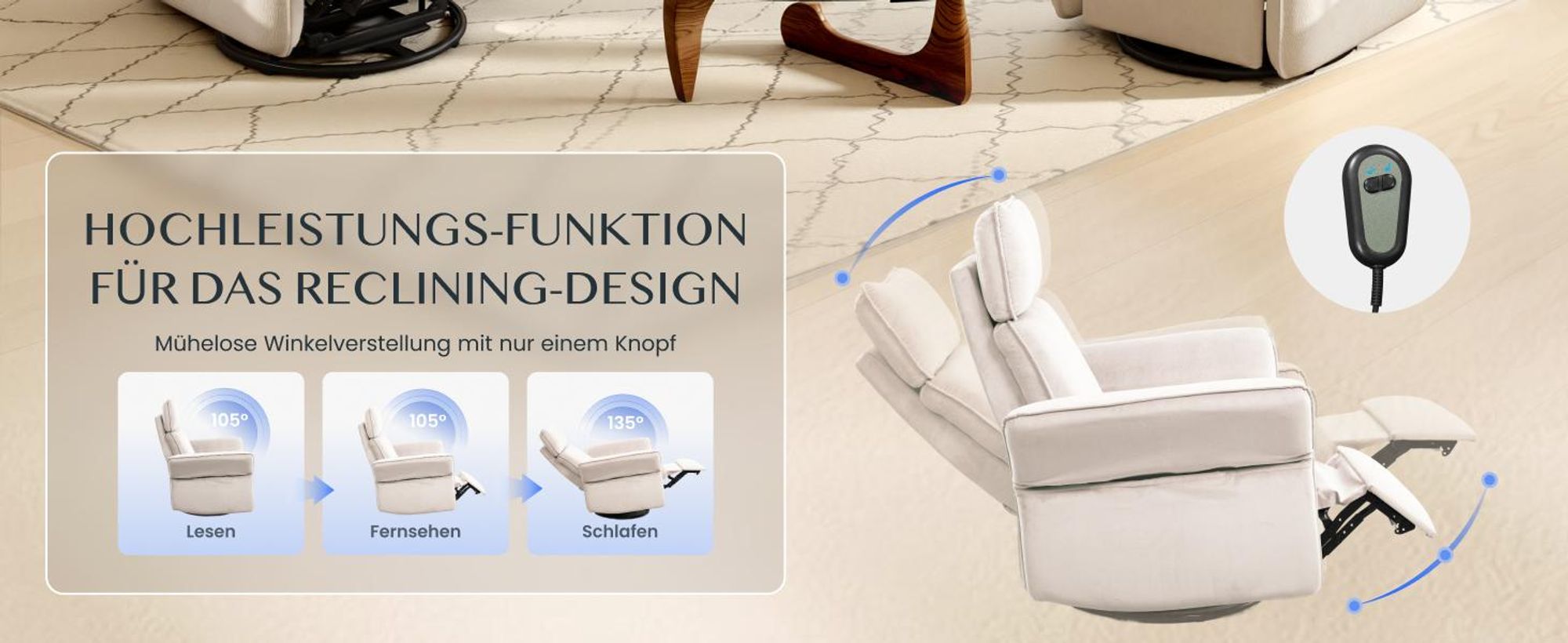 FLEXISPOT XR8 Cradle Elektrischer Relaxsessel mit Decke, Dreh- & Rockingfunktion, Fernsehsessel mit Liegefunktion, 3D-Kopfstütze, Beige