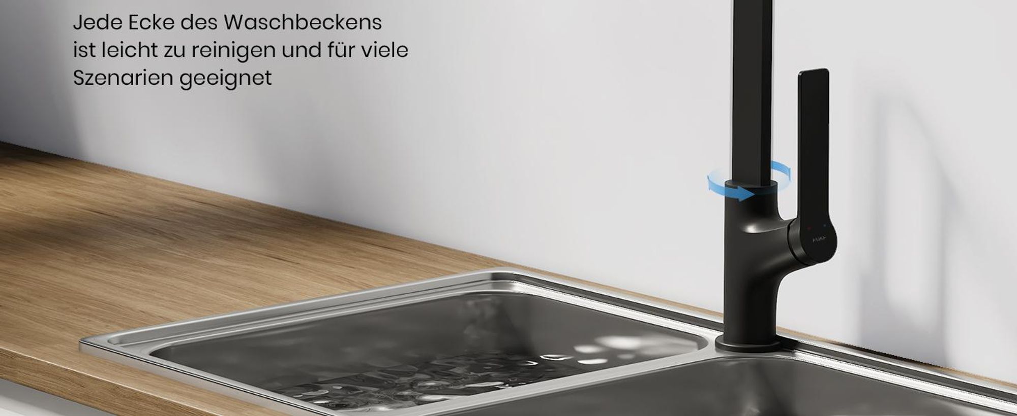 EMKE Küchenarmatur Spültischarmatur Einhebelmischer Spüle 360° schwenkbar Wasserhahn Küche mit flachem Auslauf, Messing Mattschwarz
