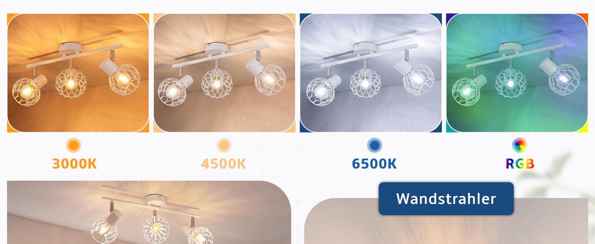 ZMH LED stropné svietidlo, 3 žiarovky, podhľavná lampa E14, kov, kuchynská lampa, otočná o 350°, lampa do obývačky, stropné bodové osvetlenie, vnútorné bodové svietidlá, chodba, kuchyňa, biela