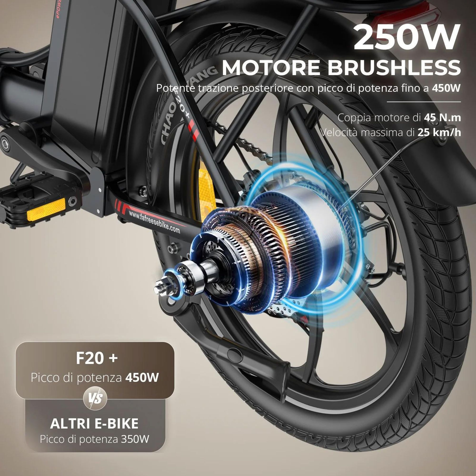 E-Bike FAFREES F20+ - Motore 250W Batteria 36V20Ah Pneumatici Da 20 Pollici Freni A Disco Meccanici - Nero