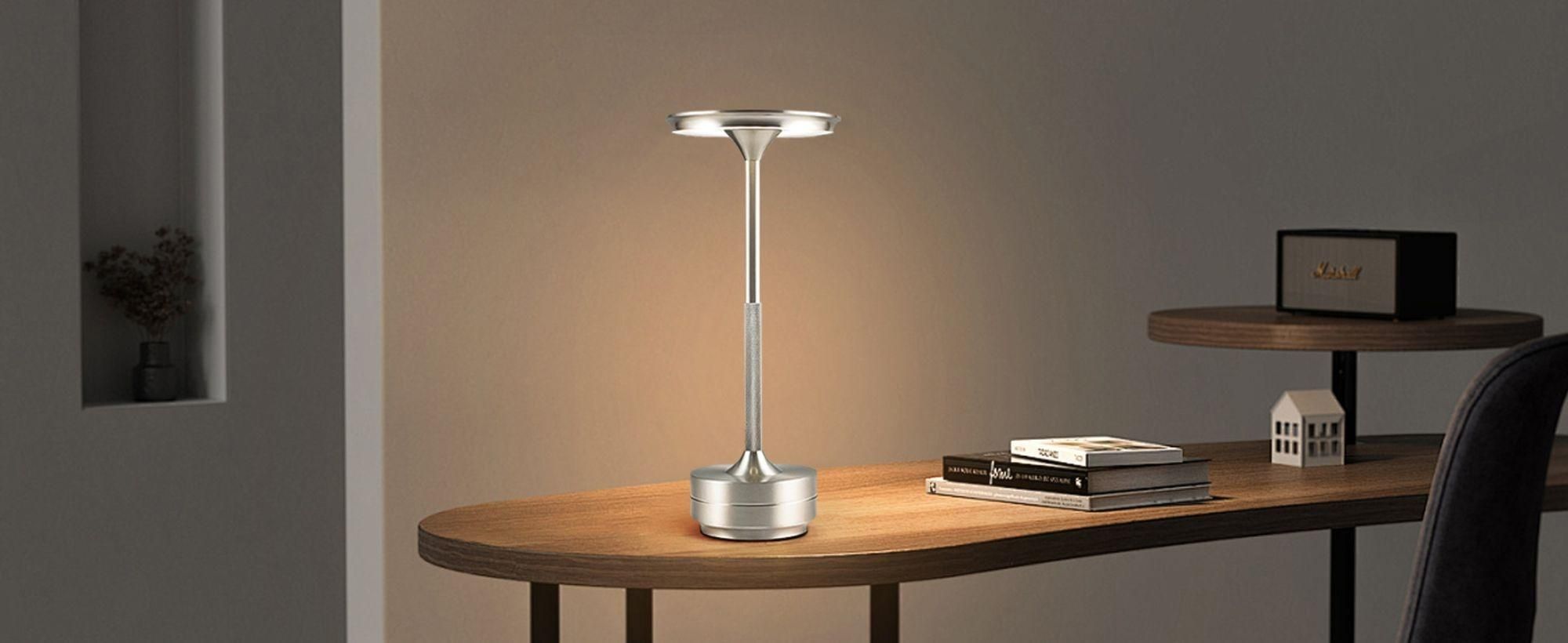 2er Set Kabellose Dimmbare LED Akku Tischleuchten, Touch Tischlampen, 3 Lichtfarben, Nachttischlampen für Wohnzimmer Schlafzimmer, Silber