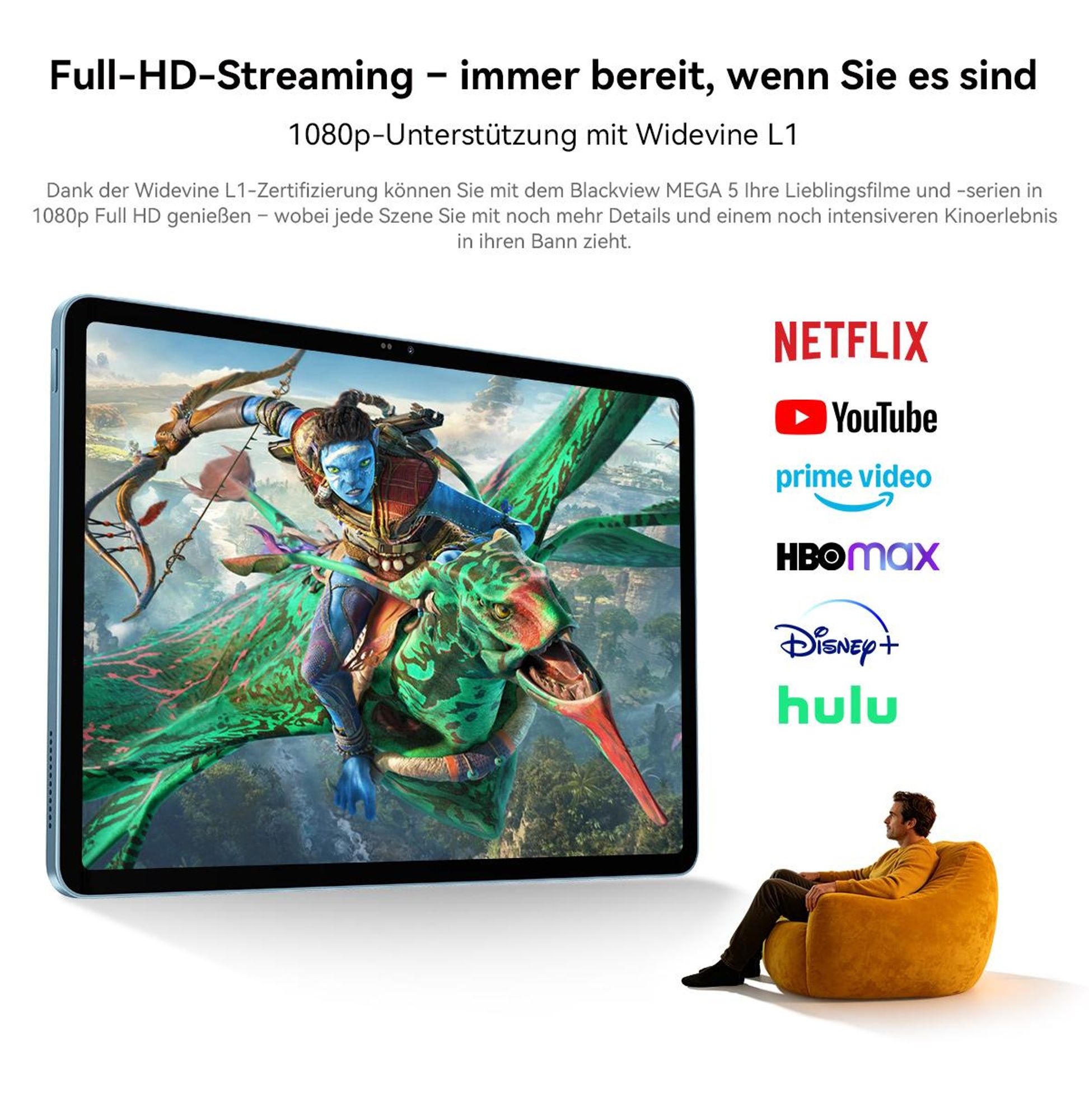 Blackview MEGA 5 Tablet, 12.2"/2,4K/120Hz Display, 1080P HD, 48GB+ 256GB+2TB TF, Dual-SIM 4G, WiFi 6, 10000mAh, mit Tastatur/Maus/Stylus/Hülle