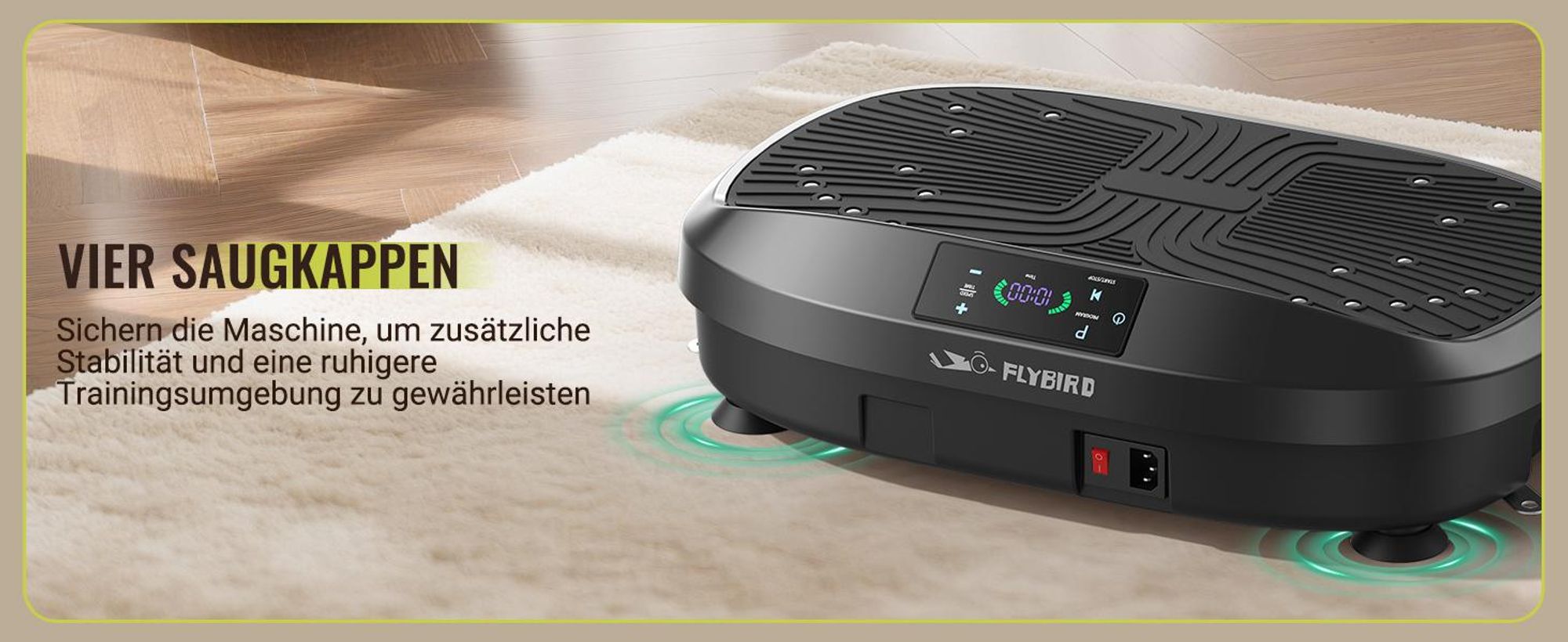 FLYBIRD Vibrationsplatte,120 Leistungsstarke einstellbare Geschwindigkeiten mit 150KG Tragkraft