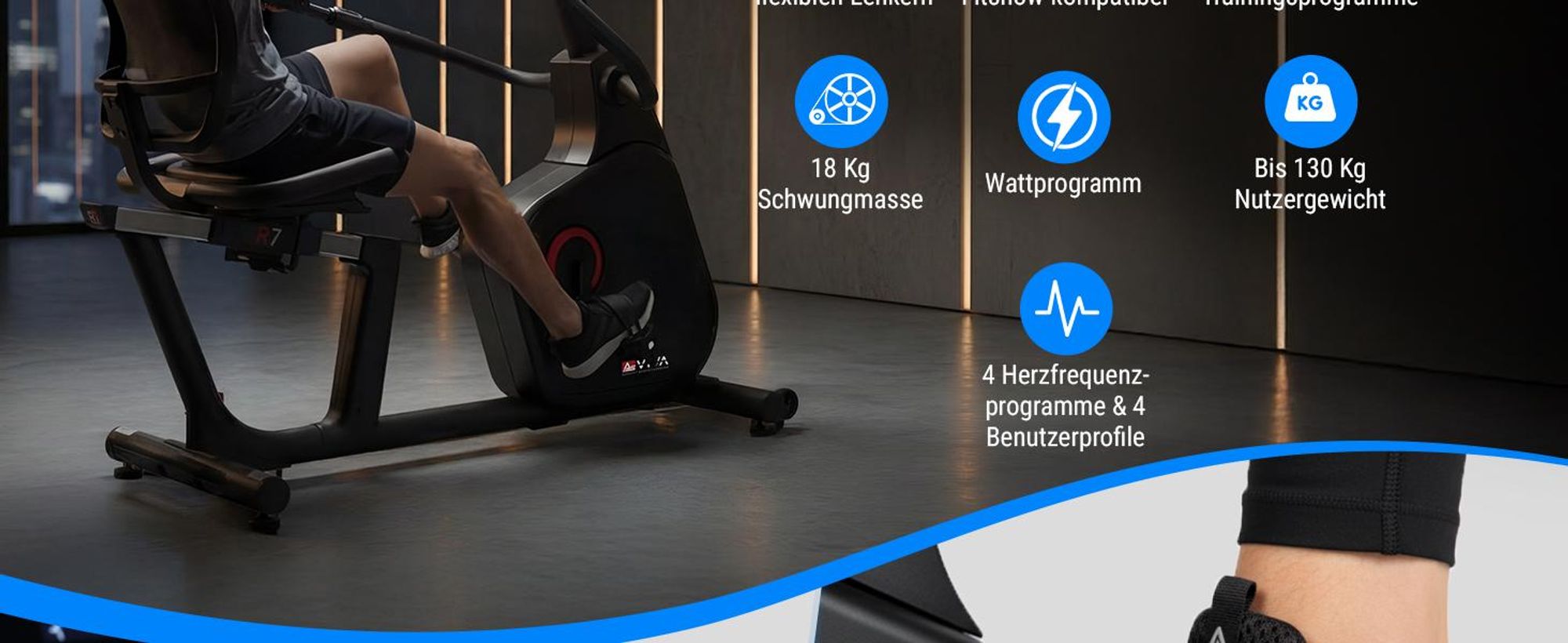 Liegeergometer AsVIVA R7 Heimtrainer Ergometer mit 18 kg Schwungmasse 24 Stufen Bluetooth leise gelenkschonend für Zuhause