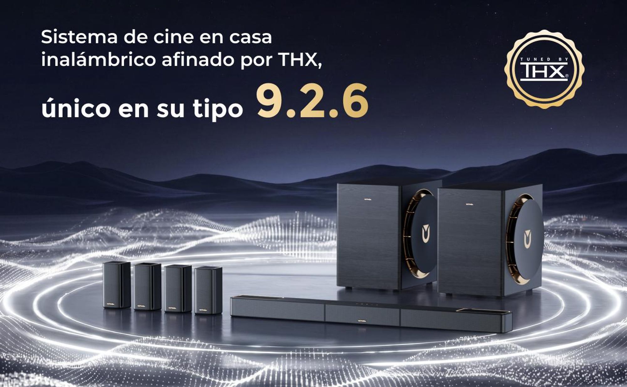 ULTIMEA Skywave X100 Dual 2000W 9.2.6ch Sistema de Sonido Envolvente Inalámbrico con Ajuste THX, Barra de Sonido con Dolby Atmos y DTS:X