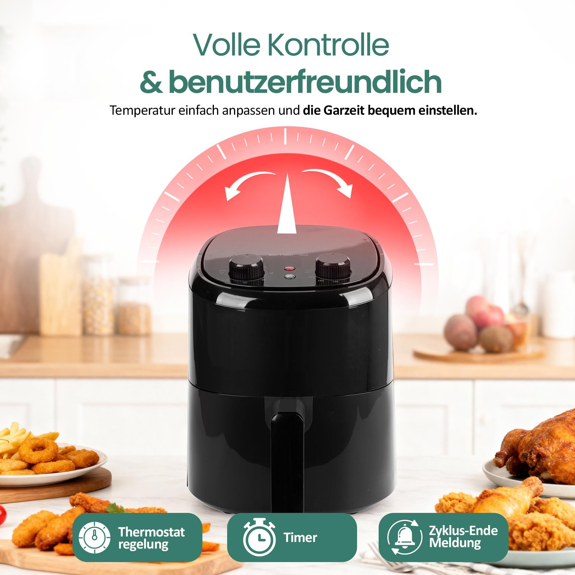 Emerio Heißluftfritteuse – 1000W – 2,2 Liter – Cool-Touch – Timer – Endsignal – Schnellaufheizfunktion – AF-130646