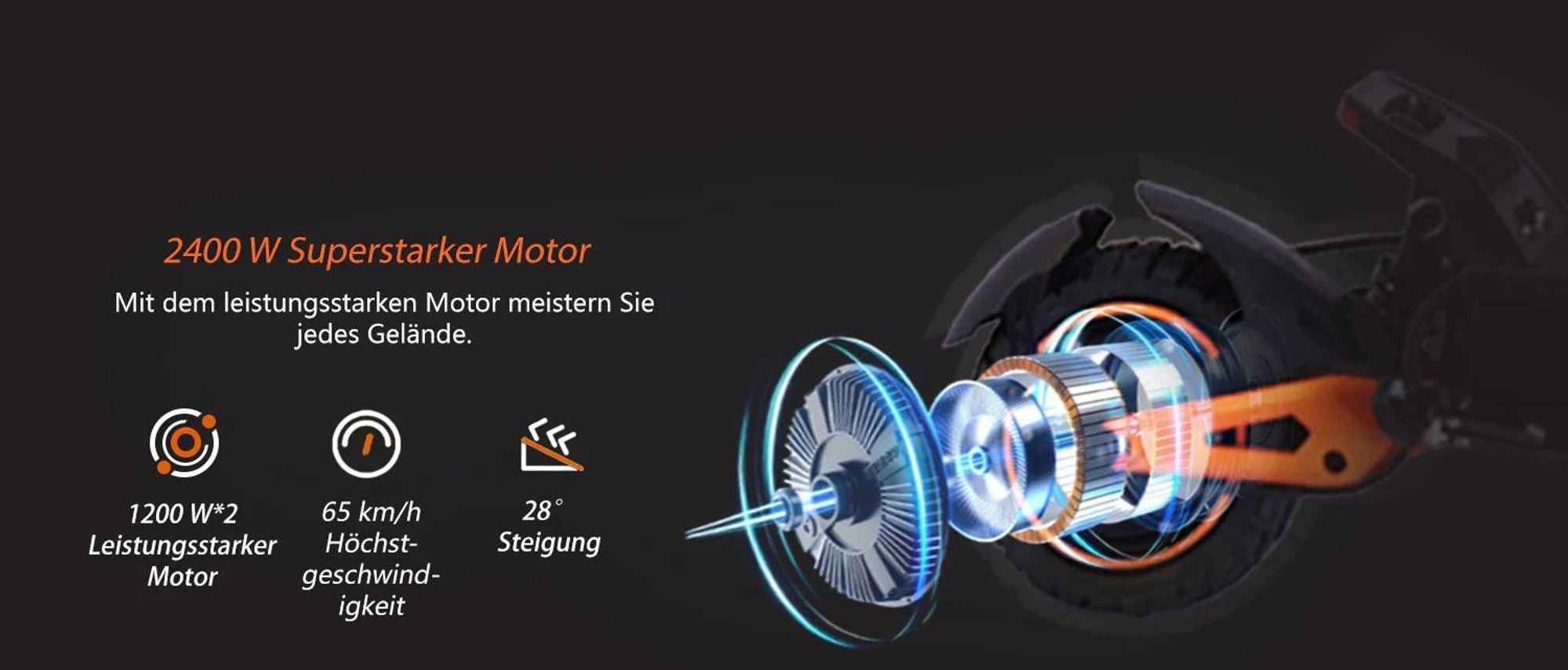 GELEIPU Z1 PRO Elektroroller - Motor 2400W Akku 52V20AH E-Scooter mit 10 Zoll Reifen und Scheibenbremse - Schwarz