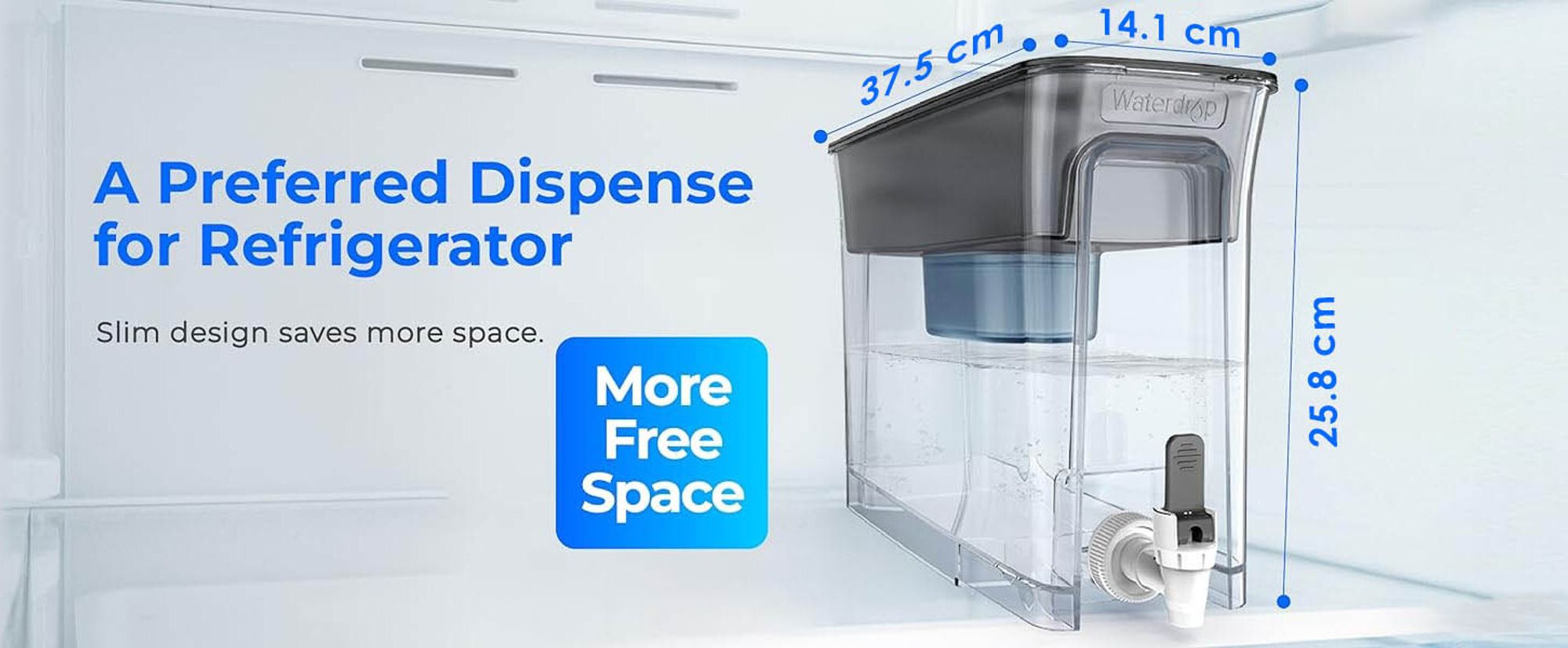 Waterdrop Wasserfilter Kanne, Wasserfilterspender mit 1×90 Tage Filter, NSF er, Reduziert Kalk, Chlor, Blei (Filter: WD-PF-01A Plus)