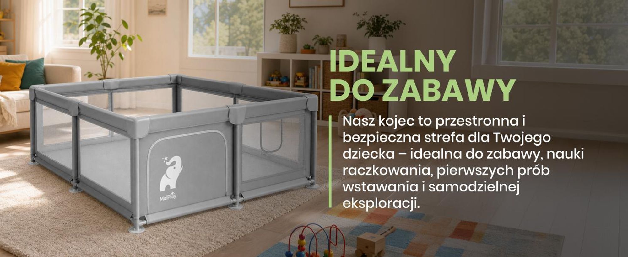 Dziecięcy kojec do zabawy z siatkowymi ściankami z zamkiem błyskawicznym 150 na 180cm