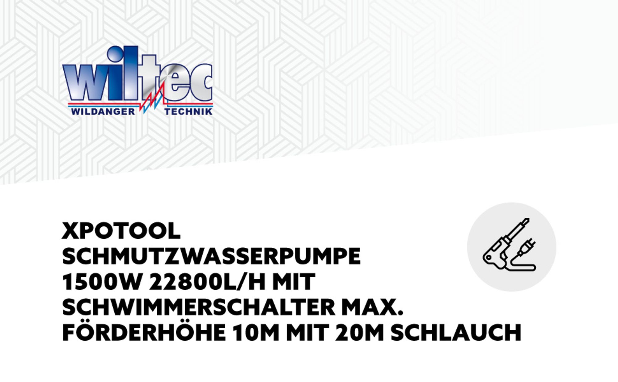 Wiltec Schmutzwasserpumpe 1500W 36000l/h mit Schwimmerschalter max. Förderhöhe 10m mit 20m Schlauch