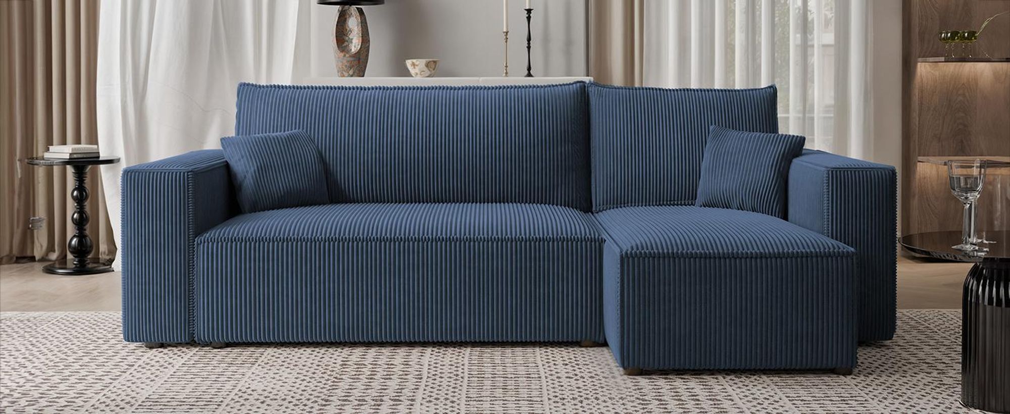 Idohome - PARIS L Ecksofa mit Schlaffunktion und Bettkasten 244x145 cm – universell – Modernes Schlafsofa & Couchgarnitur Farbe: Blau Poso 05