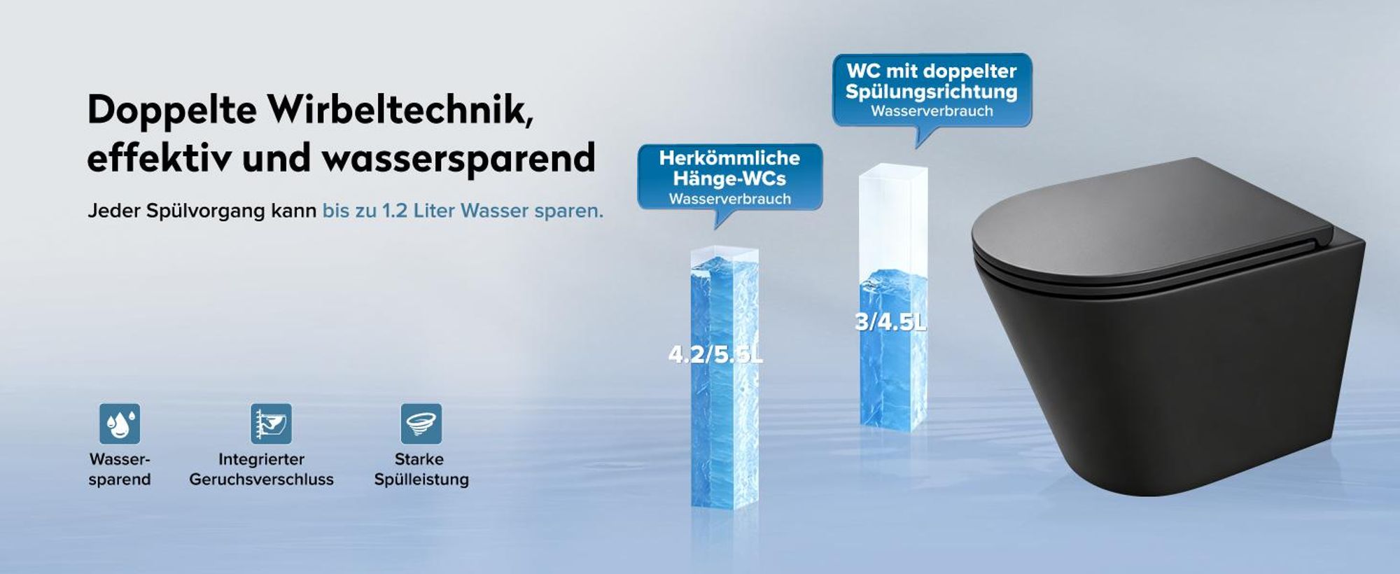 doporro Wand WC Design WC schwarz matt inkl. Softclose Absenkautomatik 49x35,5x35 cm Hänge-Toilette Weiß spülrandlos Hänge-WC aus Keramik Aachen108