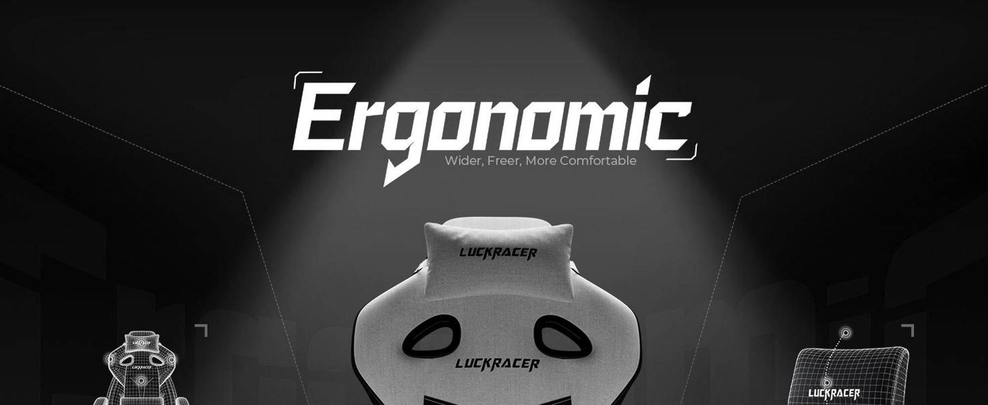 LUCKRACER Gaming stoel, bureaustoel met verbonden armleuningen, memory foam kussens, een kantelbereik van 90–155° en een voetsteun, gemaakt van duurzaam materiaal