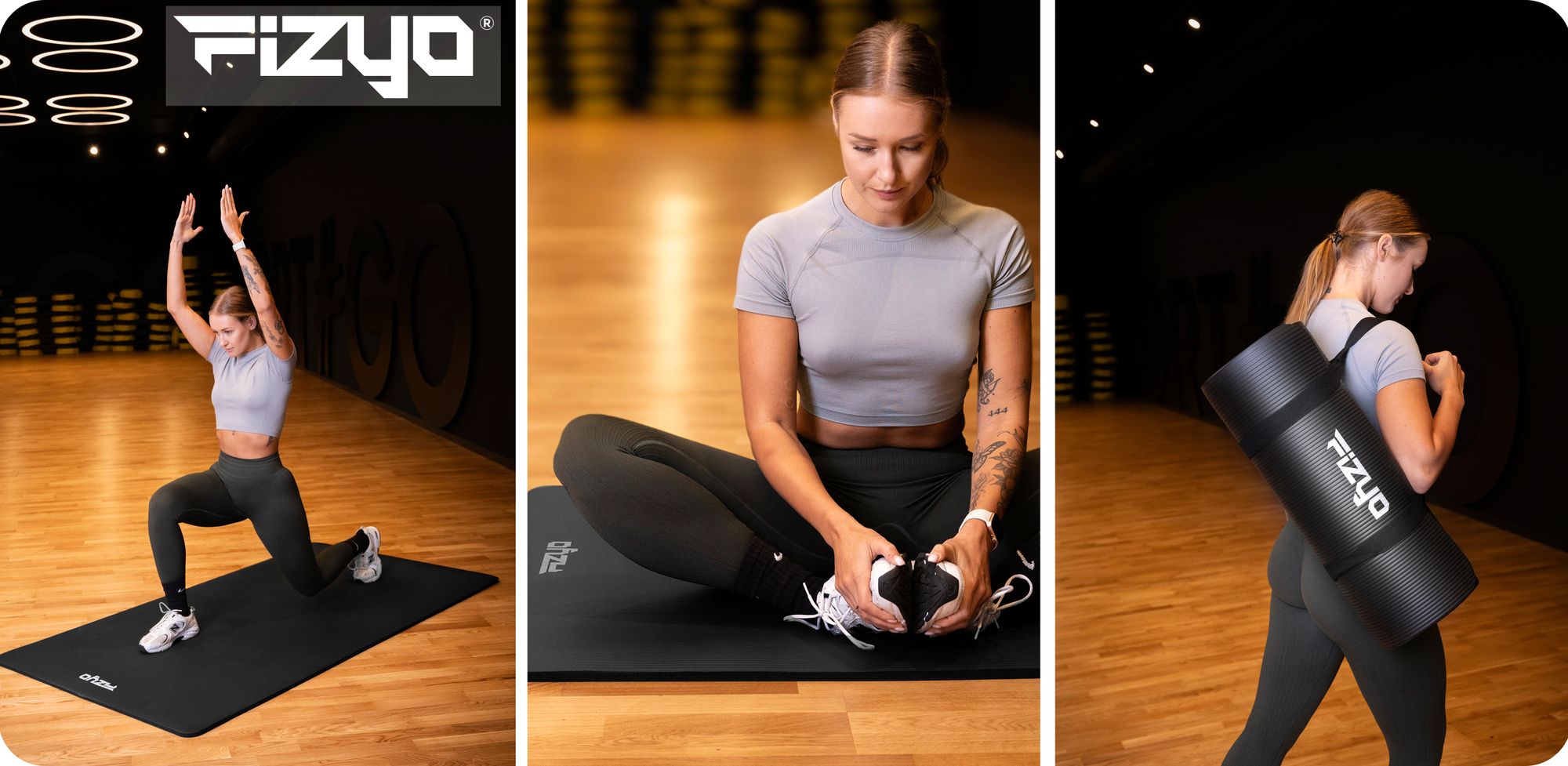 Osoba cvičící na gymnastické podložce značky Fizyo z NBR pěny, pozice Jógy, Pilatesu, gymnastické