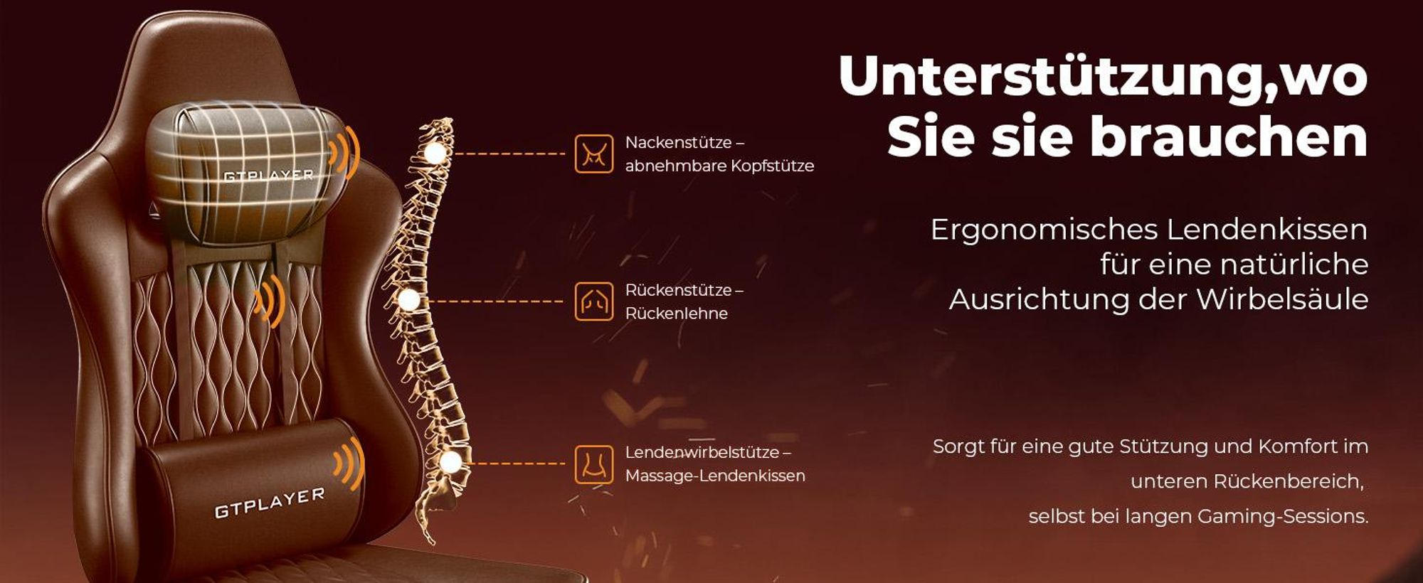 GTPLAYER GamingStuhl, Bürostuhl, Ergonomischer Pc Stuhl, Höhenverstellbarer Drehstuhl, Armlehnen mit Synchronmechanik, Lendenkissen, Kopfkissen