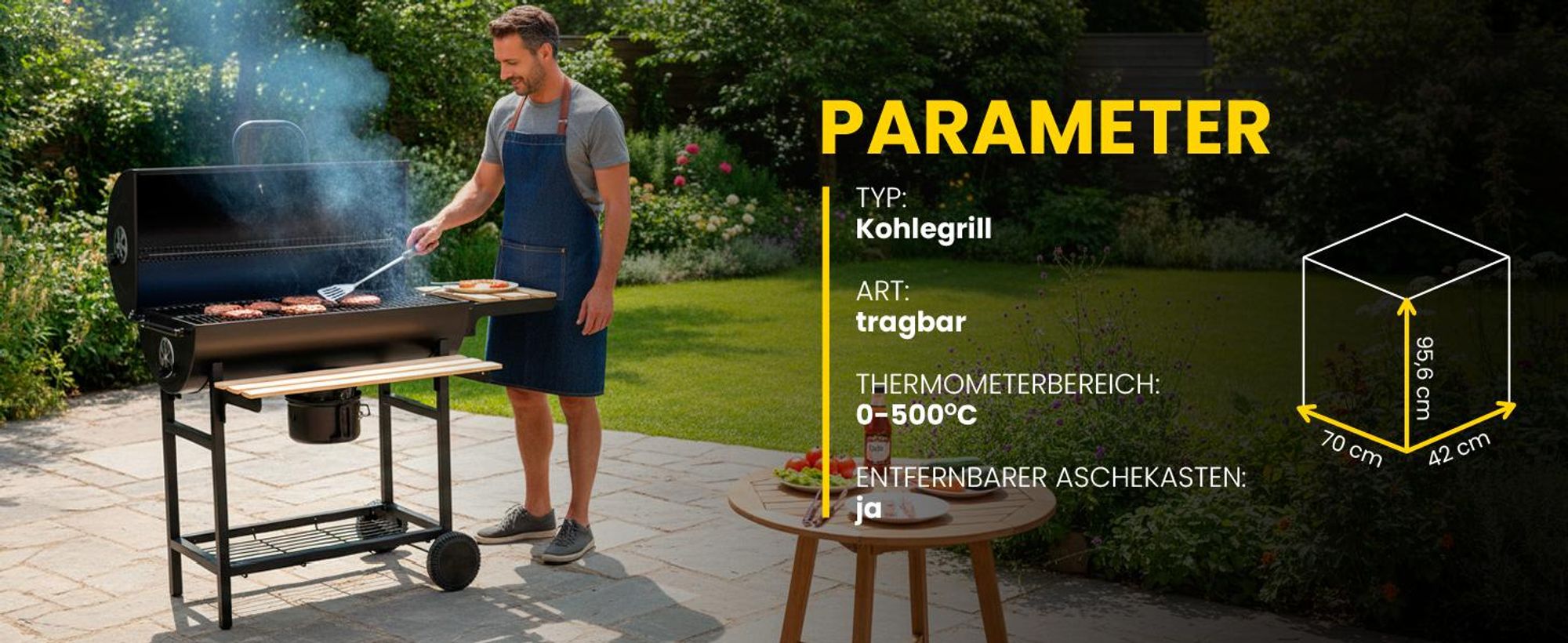 Holzkohlegrill Rundfass mit Deckel Rollen Grillwagen
