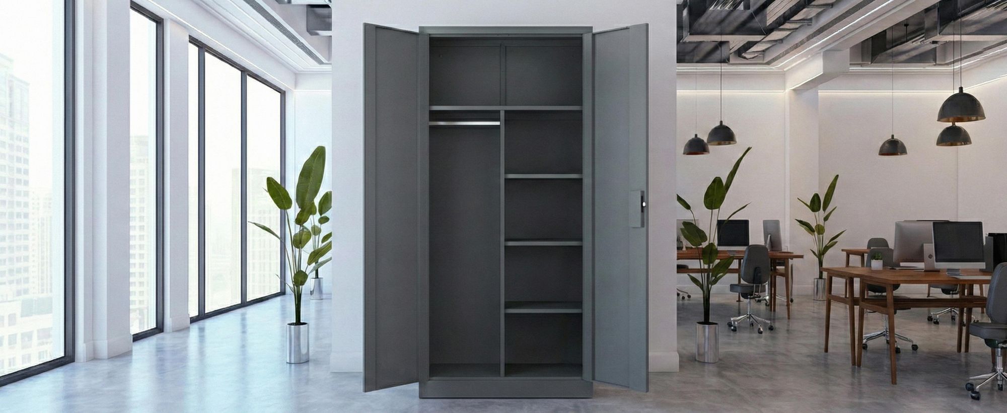 Muralo Sozialraumschrank aus Stahl MEHRZWECKSCHRANK für Büro Stahlschrank für Dokumente Akten Hellgrau 90x45x185cm