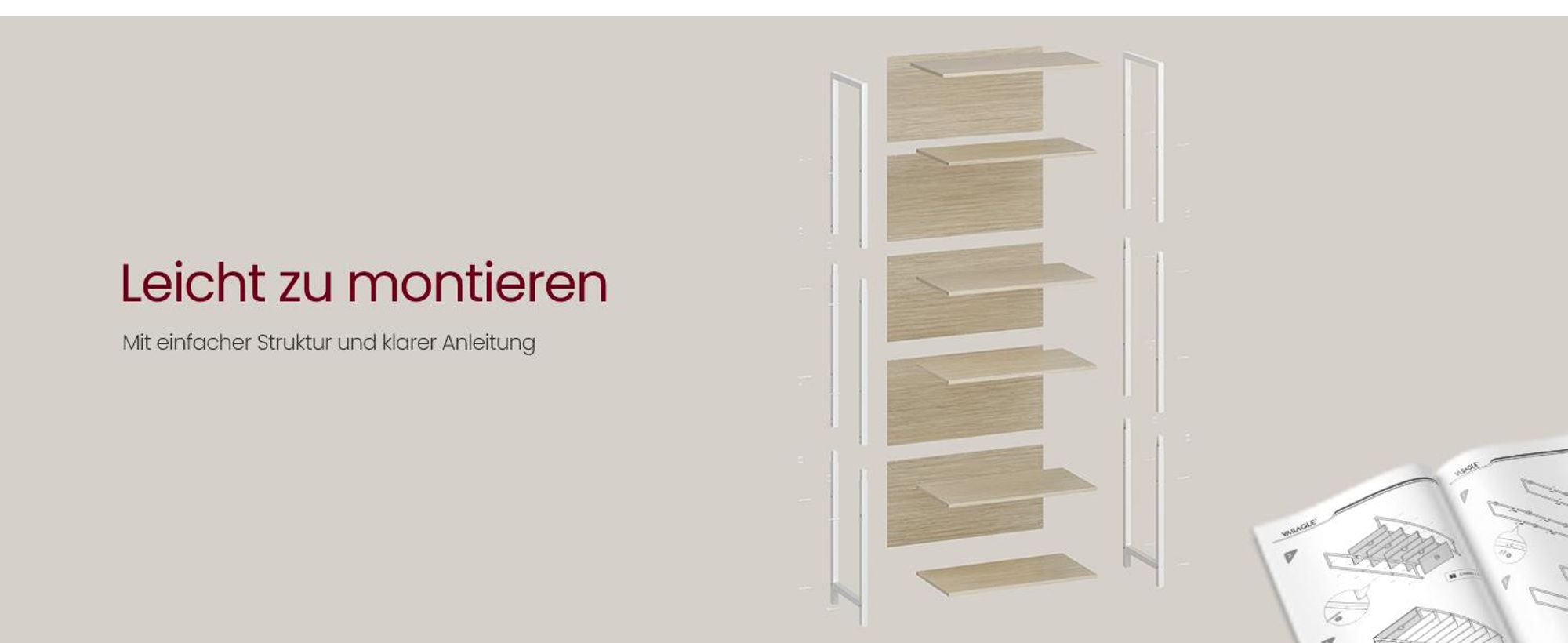 VASAGLE Bücherregal mit 6 Ebenen, Standregal mit einstellbarer LED-Beleuchtung, für Wohnzimmer