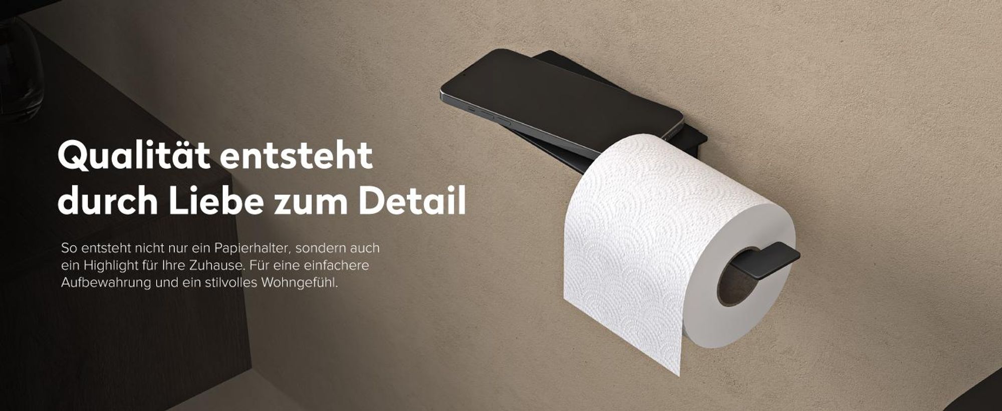 doporro Toilettenpapierhalter Kleben mit Ablage, Klopapierhalter ohne Bohren & mit Bohren, Klorollenhalter für Badezimmer Matt Schwarz Lino-01