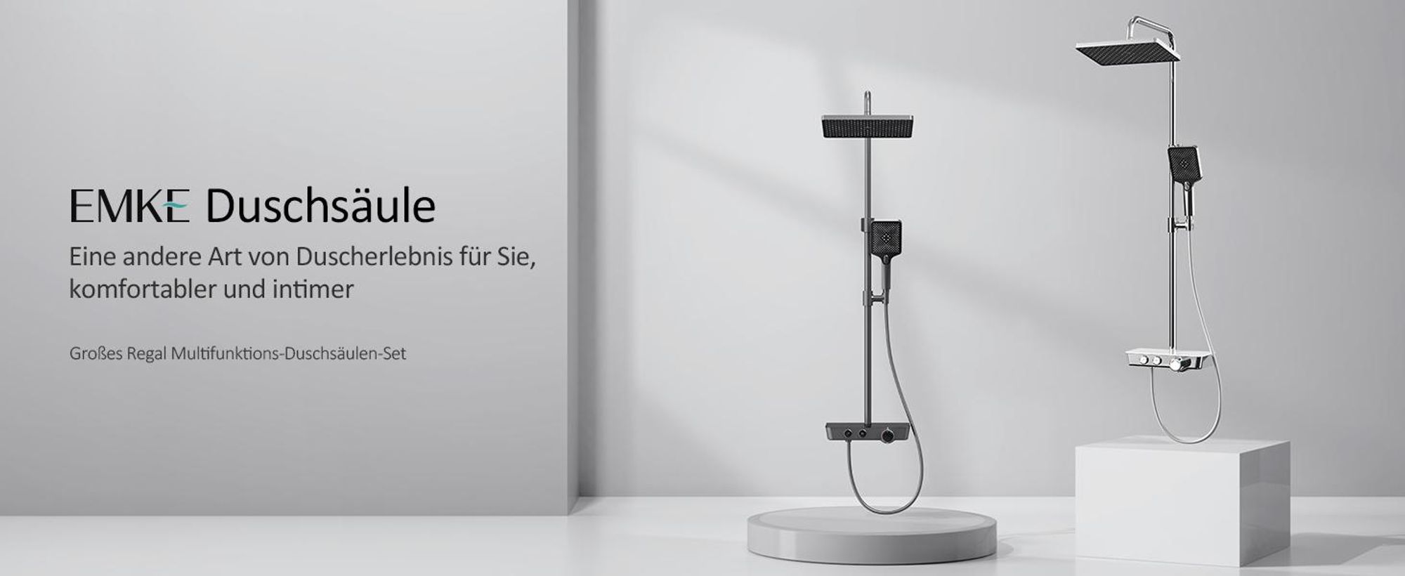 EMKE Duschsystem mit Thermostat, Edelstahl-Duschset mit 3-Funktionen Handbrause, Bad- & Duscharmaturen, KTW-, Grau- F08