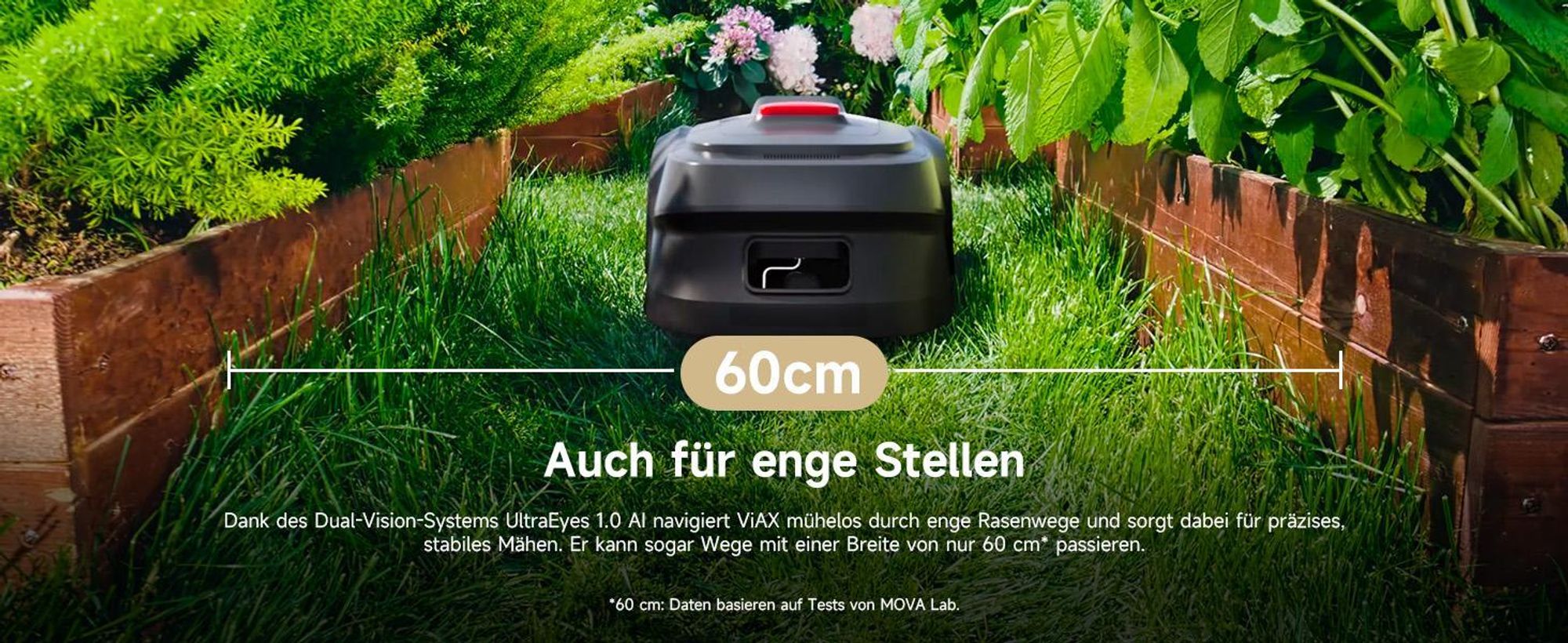 MOVA ViAX 250 (mit Garage) – Mähroboter bis 250 m², UltraEyes™ KI-Dual-Vision, Dual-Map, Hindernisvermeidung, App-Steuerung, 50 min Akkulaufzeit