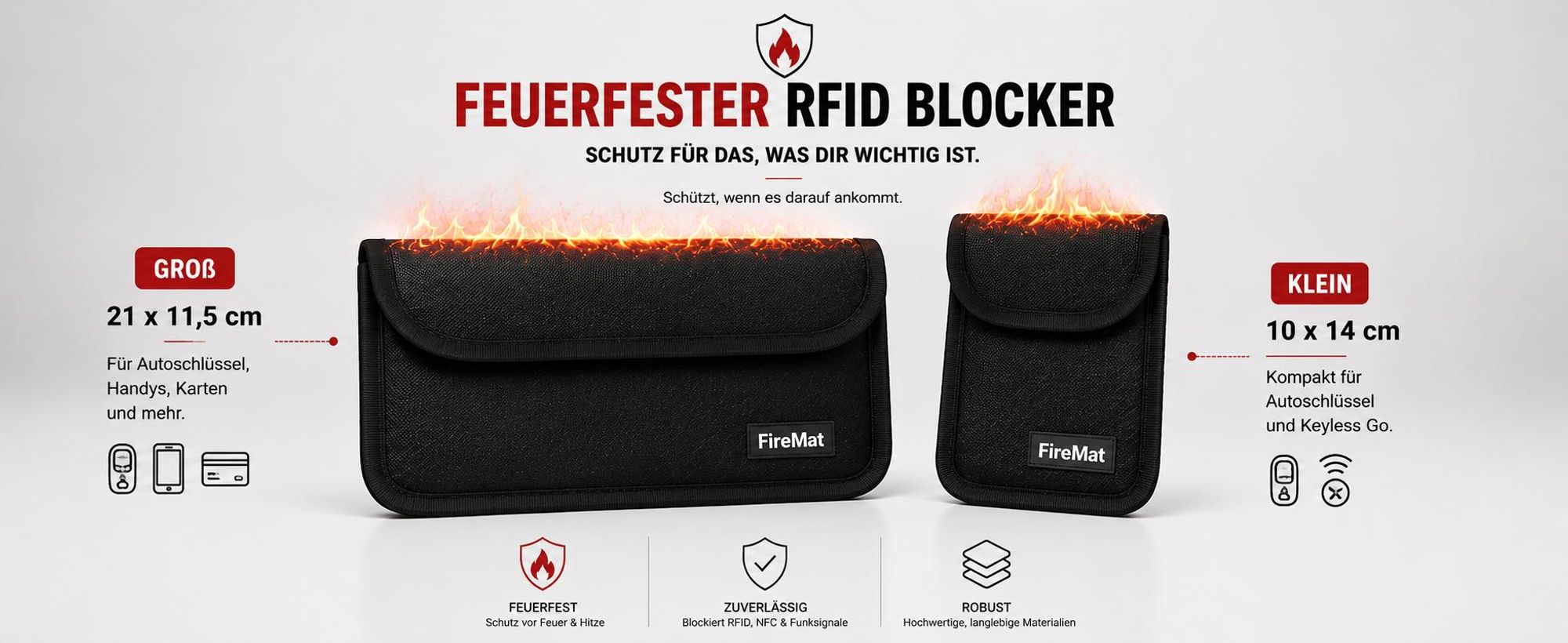 Große RFID Schutztasche für Autoschlüssel, Kreditkarten und Wertsachen – Keyless Go Schutz