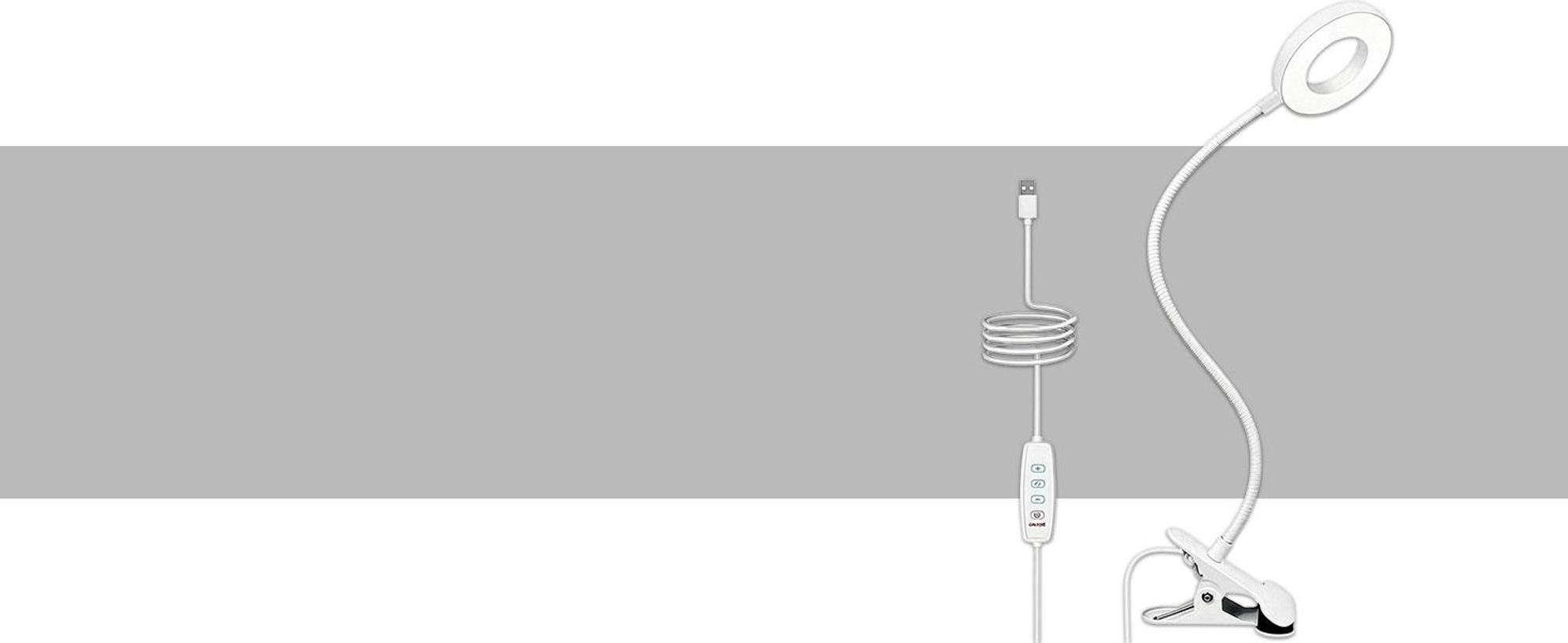 KRUMAD Leselampe, Leselampe mit Klemme, LED Klemmleuchte für Bett und Schreibtisch, 48 LEDs, 3 Lichtmodi, 10 Helligkeitsstufen, USB, Weiß