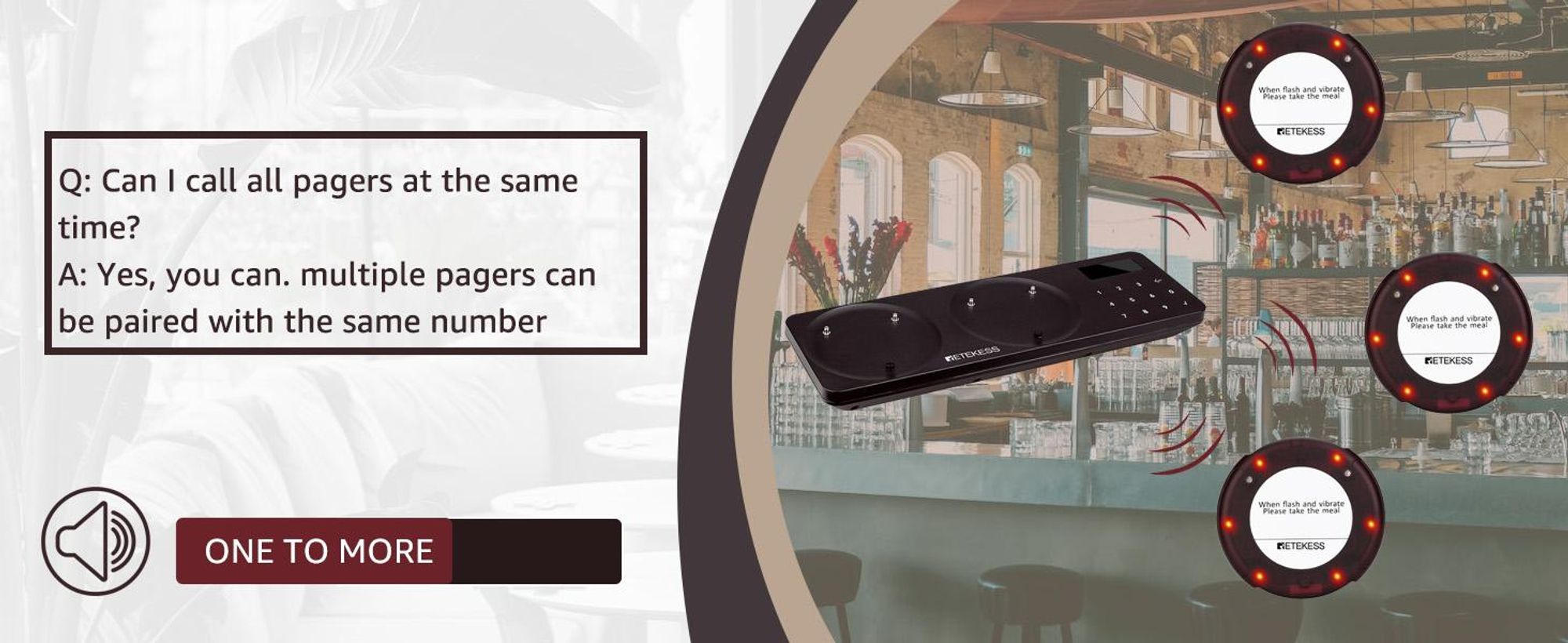 Retekess TD163 Bezdrátový vyvolávací systém, 400M restaurace pager, nabíječka z nerezové oceli, 31 režimů volání, 20 tácky, 20H pohotovostní režim, pager pro nemocnici, restaurace, občerstvení, bar (1 vysílač + 20 pager)