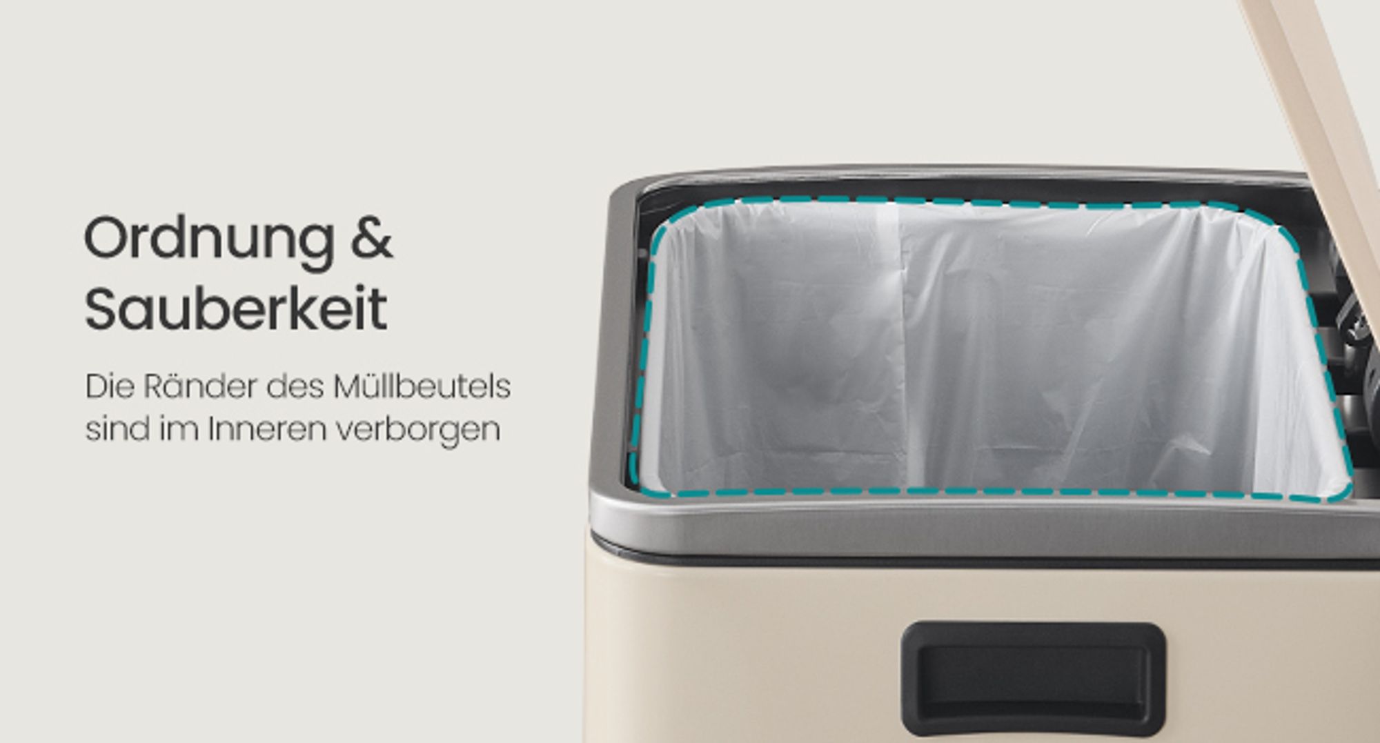 Mülleimer 50 L, 15 Müllsäcke, Stahl, herausnehmbarer Inneneimer aus Kunststoff, Griffe, Softclose, mit Deckel
