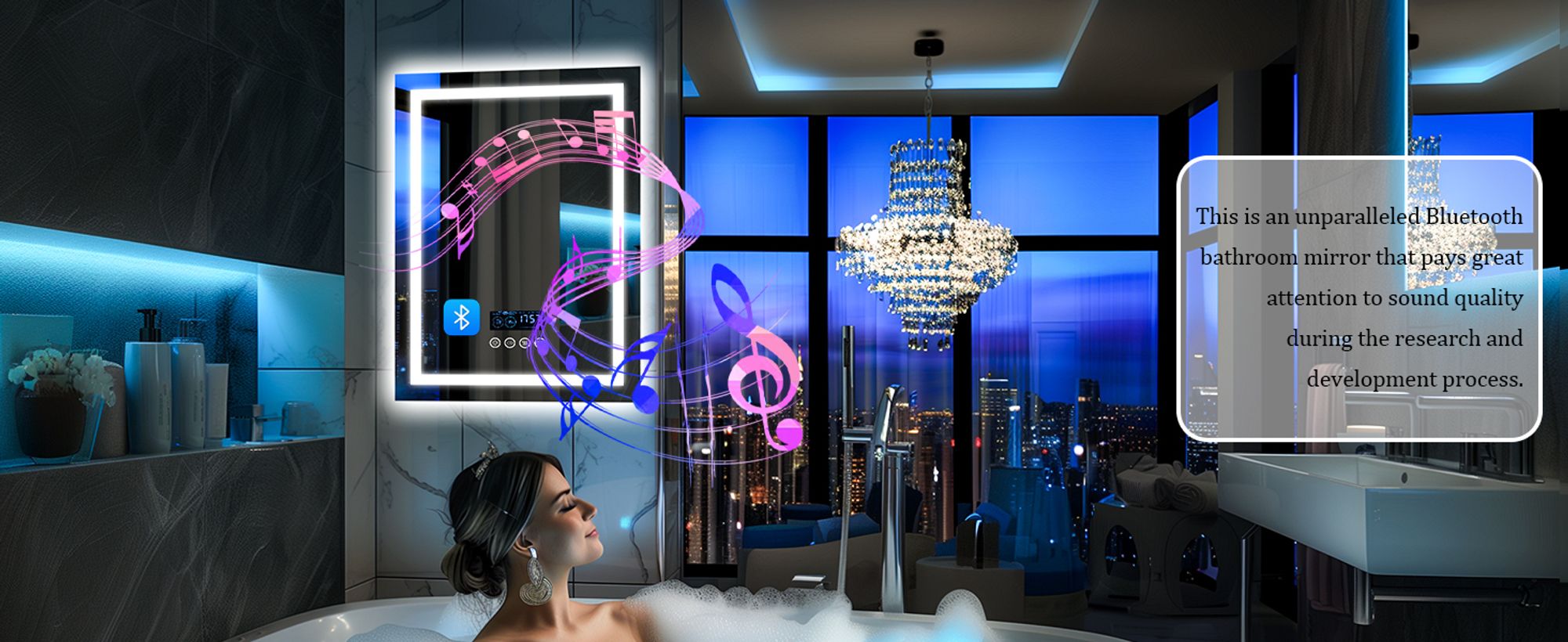 WISFOR LED Badspiegel mit Bluetooth Lautsprecher, 70×90cm Badezimmerspiegel mit Beleuchtung 3 Lichtfarbe, LED Wandspiegel dimmbar beschlagfrei