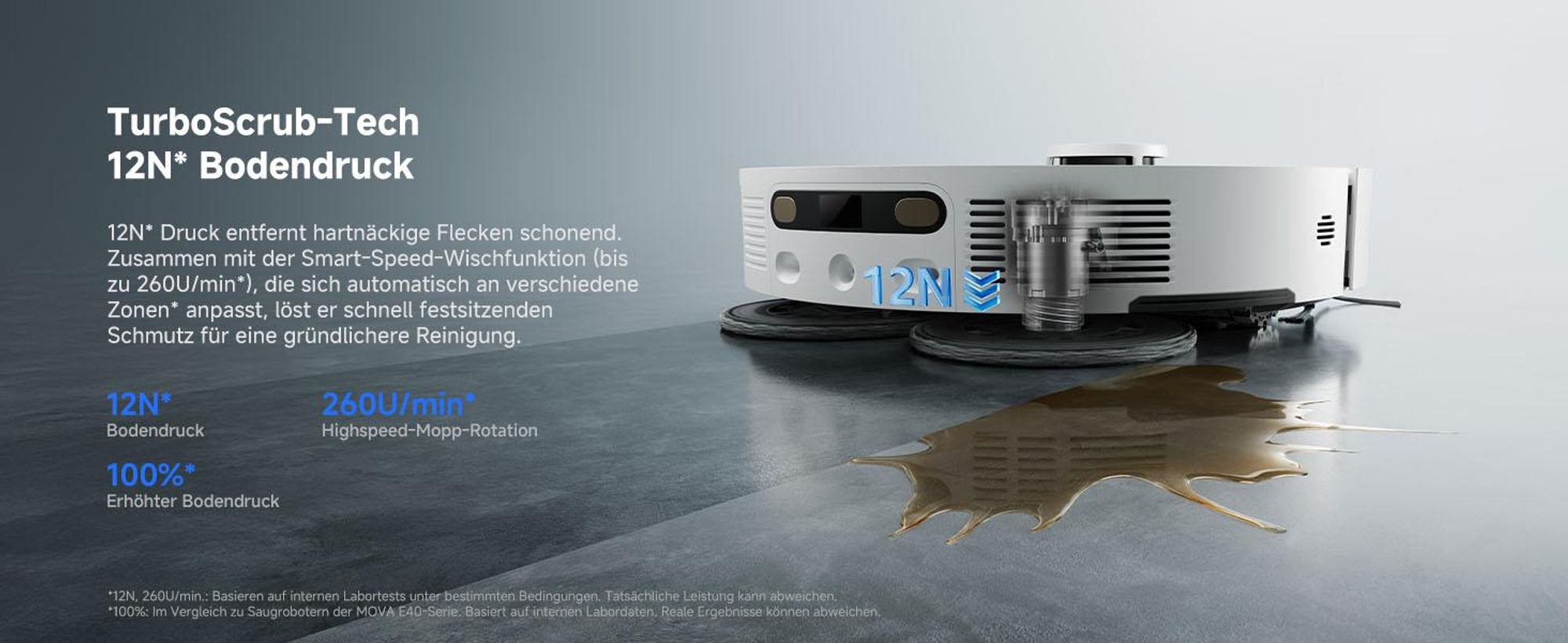 MOVA E50 Ultra Saugroboter mit Wischfunktion, 30.000Pa, 12N/260Umin, MaxiReach-Mopp, Auto-Entleerung, 5L Tank