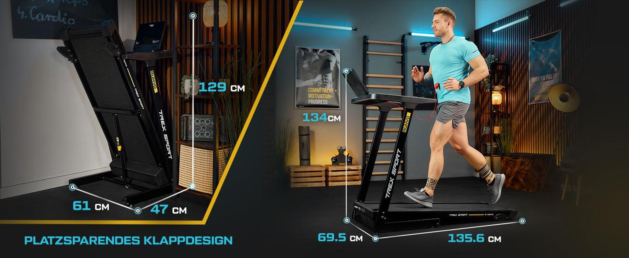 TREX SPORT Laufband für zuhause klappbar elektrisch TX-700TM RUNVO | Treadmill mit LCD-Display, Bluetooth, bis 16 km/h, 15 Programme, 2 PS, bis 120kg
