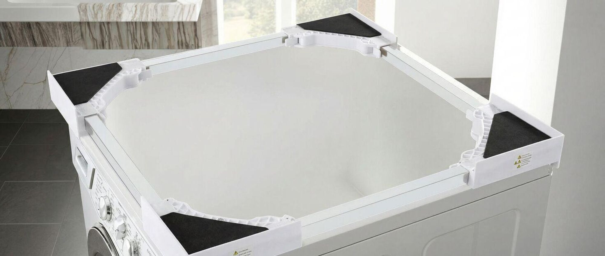 tectake® Verbindungsrahmen Parret für Waschmaschinen und Wäschetrockner 46 - 66 x 46 - 66 x 7 cm, inklusive Ratschenseil