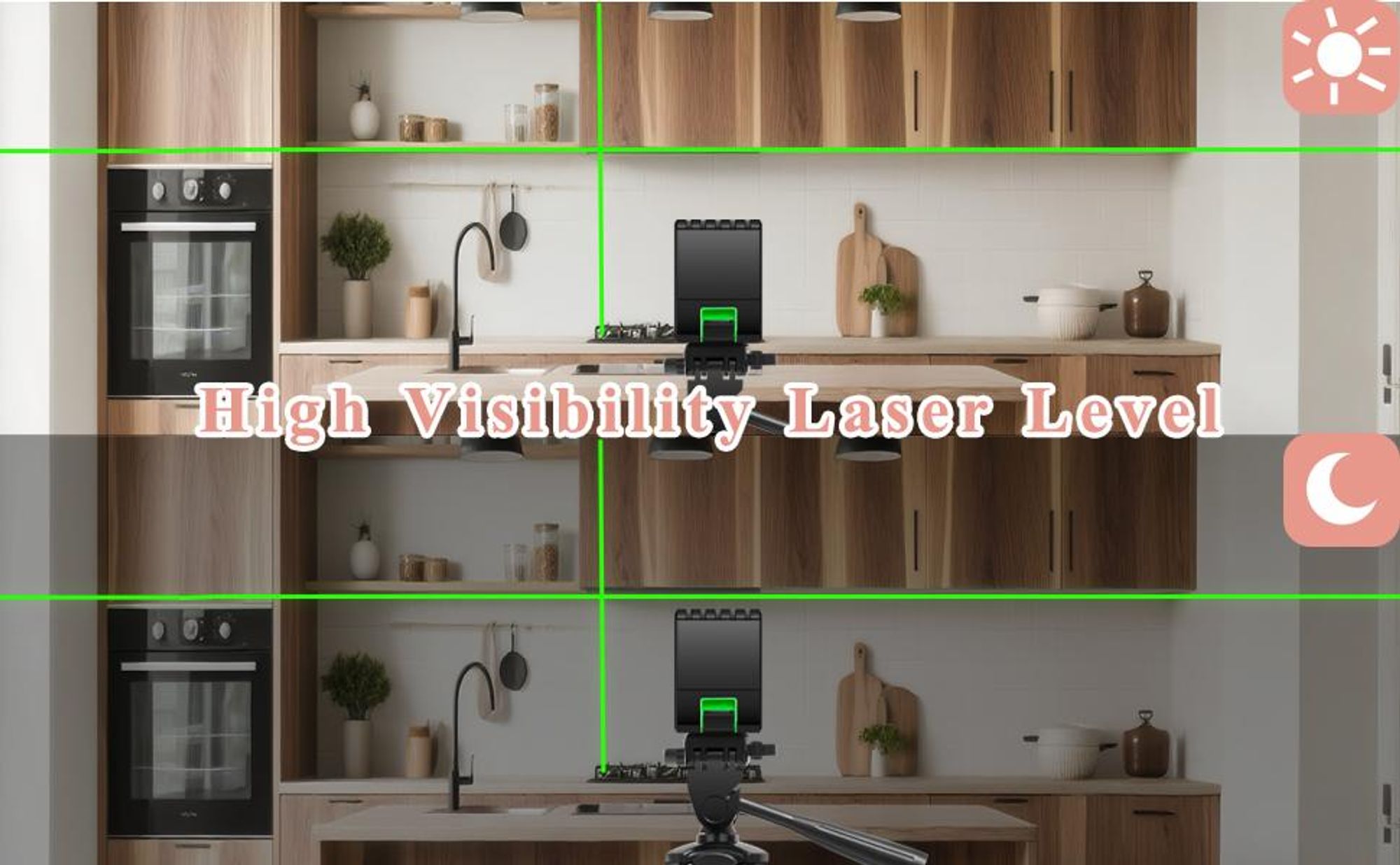 Kreuzlinienlaser mit Stativ, 2-Linien Laser Level Grüne Laser Kreuzlinie, Selbstnivellierung, IP54 Wasserdicht, mit 2 Batterien Laser-Wasserwaage