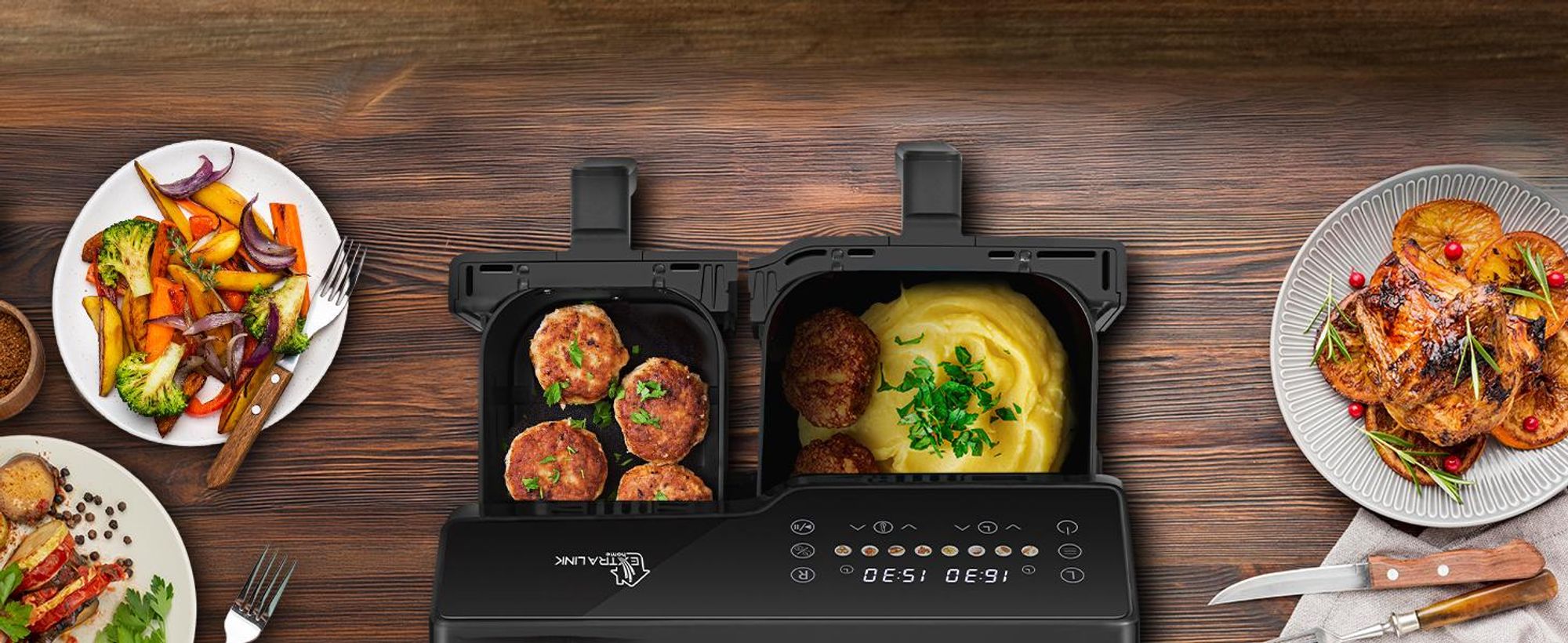 Extralink Air Fryer SJ-1000 10L (6L + 4L), 2500 W, Dual Basket, Heißluftfritteuse