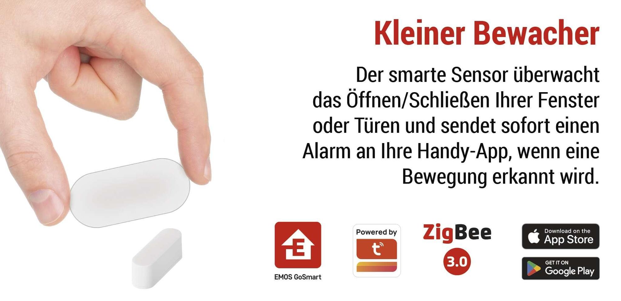 EMOS GoSmart - Smart Home Fenster- und Türsensor mit App - Zigbee - kabellos - 3M-Klebeband, inkl. Batterie - Google Home und Alexa kompatibel, H5021