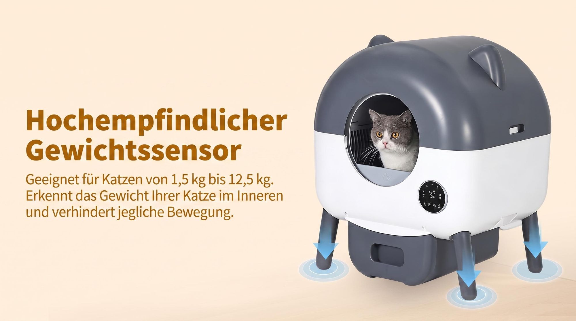 Selbstreinigende Katzentoilette 76L XXL Katzenklo mit App-Steuerung, für mehrere Katzen, 8-fach Anti-Klemm-Sensoren, geruchsarm, leise, LED-Nachtlicht