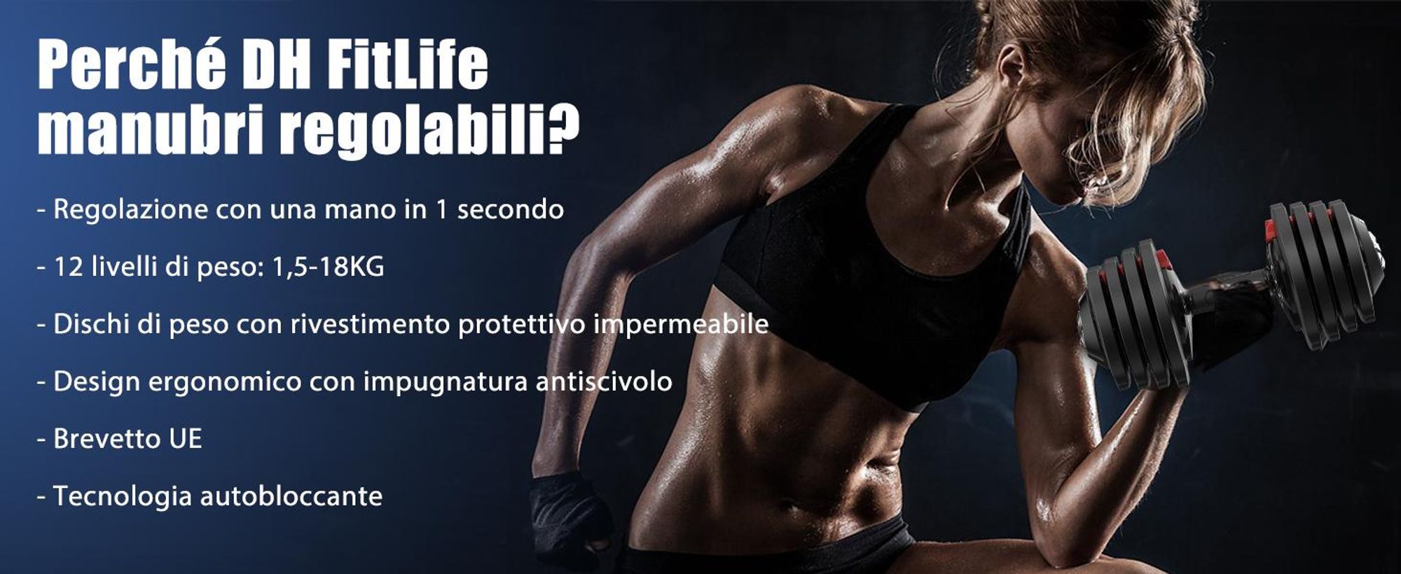 DH FitLife Manubrio Regolabile 12 Livelli da 2 kg a 12 kg con Base Porta Pesi per Allenamento Casa, Manubrio Ergonomico per Fitness