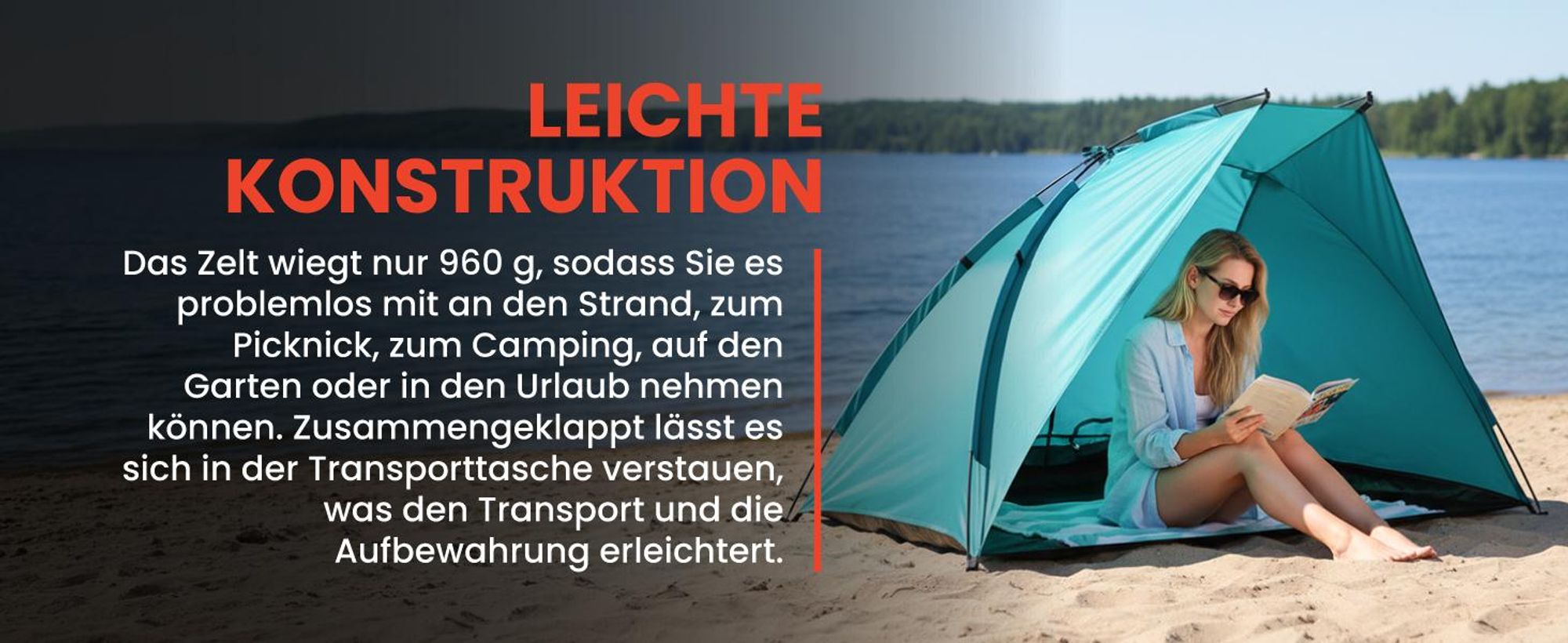 Strandzelt Leichtes Campingzelt Strandmuschel 220x115x115cm Sonnenschutz LAGUNA20 Polyester Grün