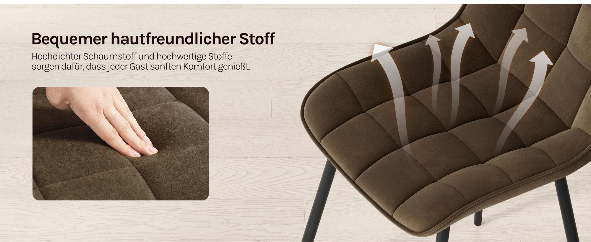 WOLTU Esszimmerstühle 2er-Set, Polsterstuhl mit Rückenlehne, bis 150 kg belastbar, Sitzfläche aus Samt, Metallbeine, Braun