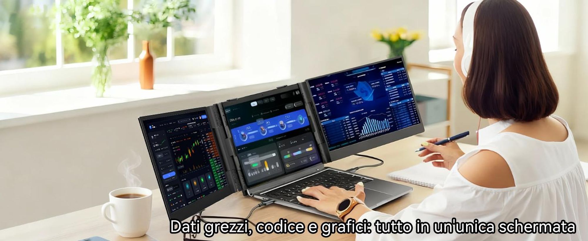 Blackview DCM6, monitor portatile da 14", monitor per laptop a doppio schermo, ultrasottile, FHD, compatibile con laptop da 13,3" a 17,3", ruotabile a 180°, compatibile con Windows/Mac/Android