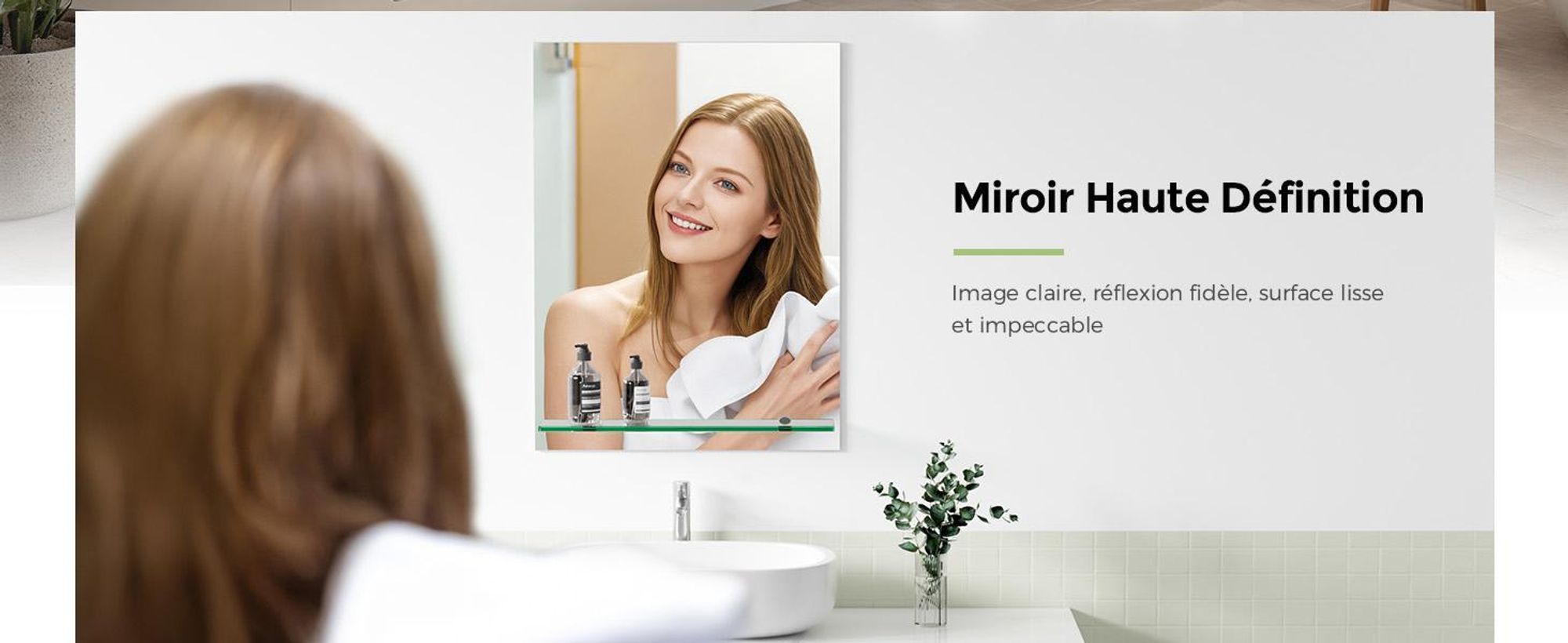 S'AFIELINA Miroir de salle de bain avec étagère 60 × 80 × 1,0 cm (H × L × P) Miroir avec étagère Miroir mural de salle de bain avec rangement