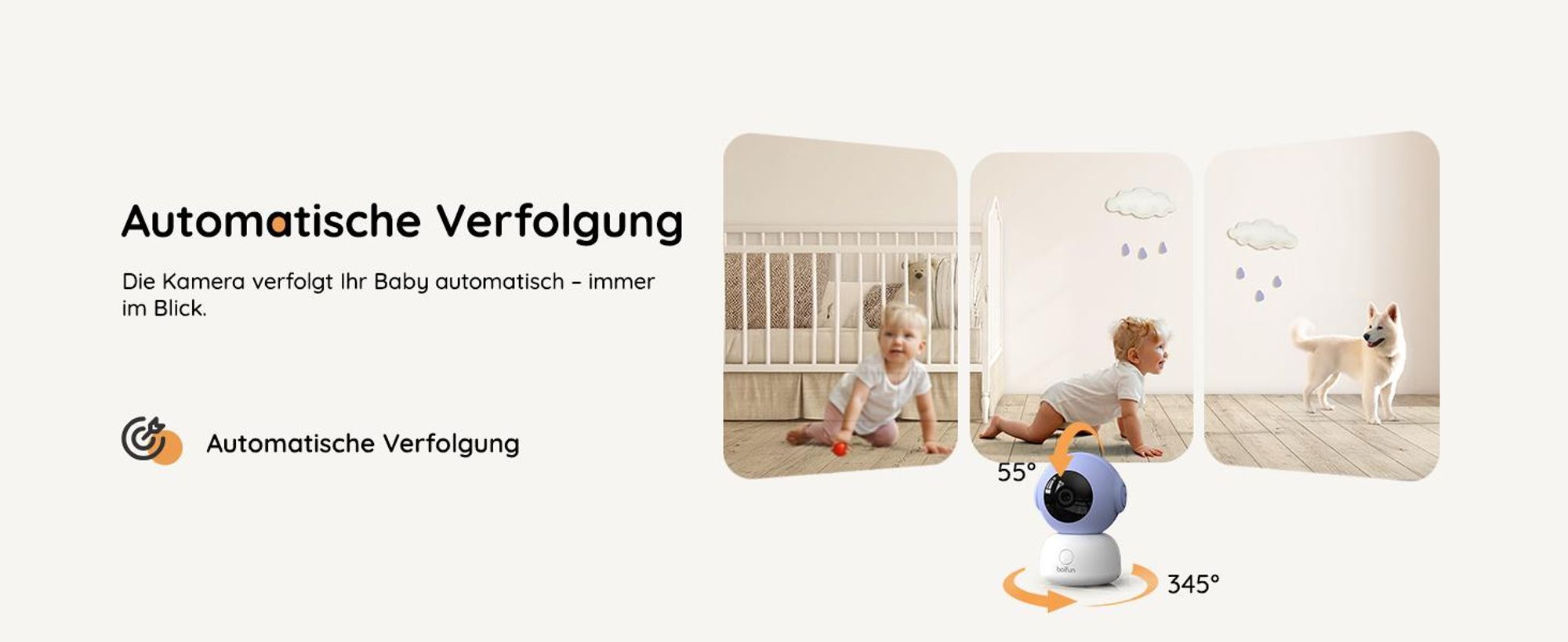 5 Zoll Babyphone mit Kamera 2K Babyfon Video PTZ 355° Bewegungs und Geräuscherkennung Temperatur Luftfeuchtigkeit mobiles Tracking