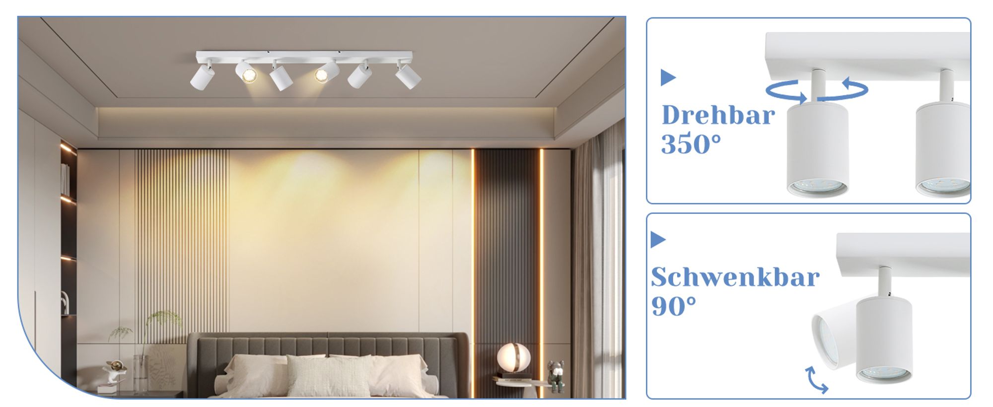 ZMH LED Deckenstrahler 6 Flammig Deckenlampe Deckenstrahler GU10 Metall Deckenspots Schwenkbar 350° Strahler für Wohnzimmer Schlafzimmer Flur Weiß